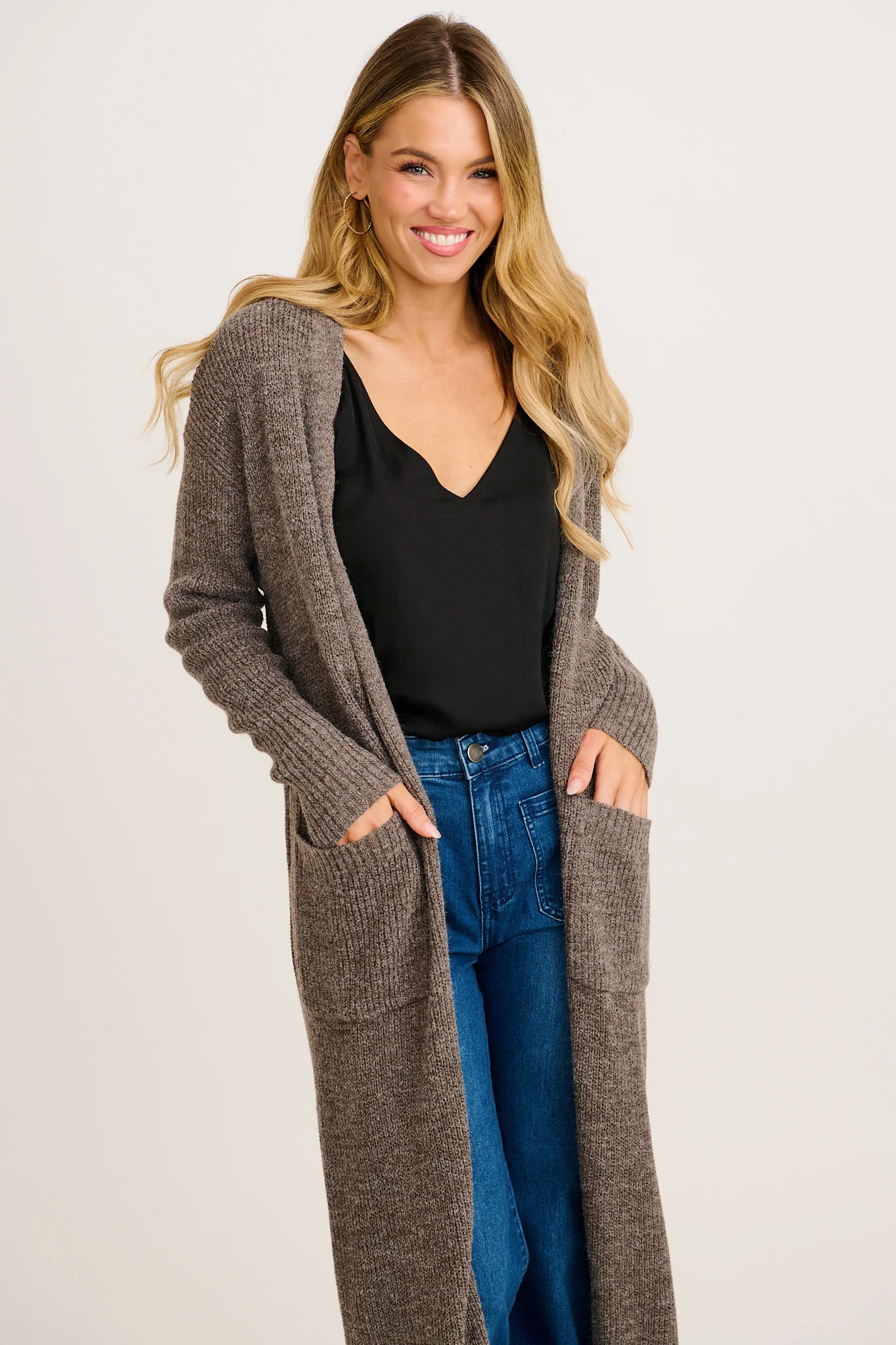 Cuddle Cloud Knit Cardigan in Charcoal Wool Blend - Image 2