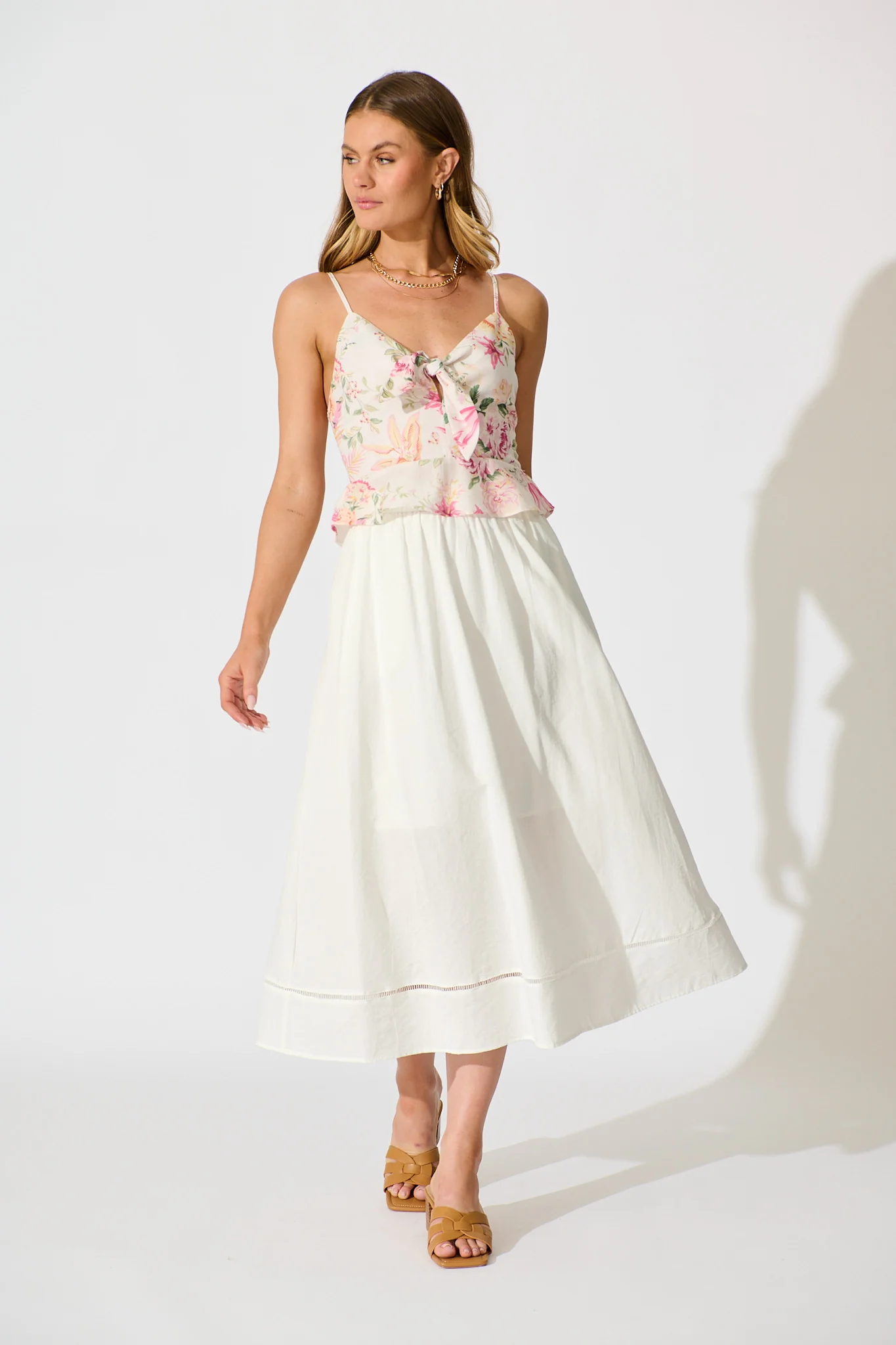 Cylas Midi Skirt in White Linen Blend - Image 4