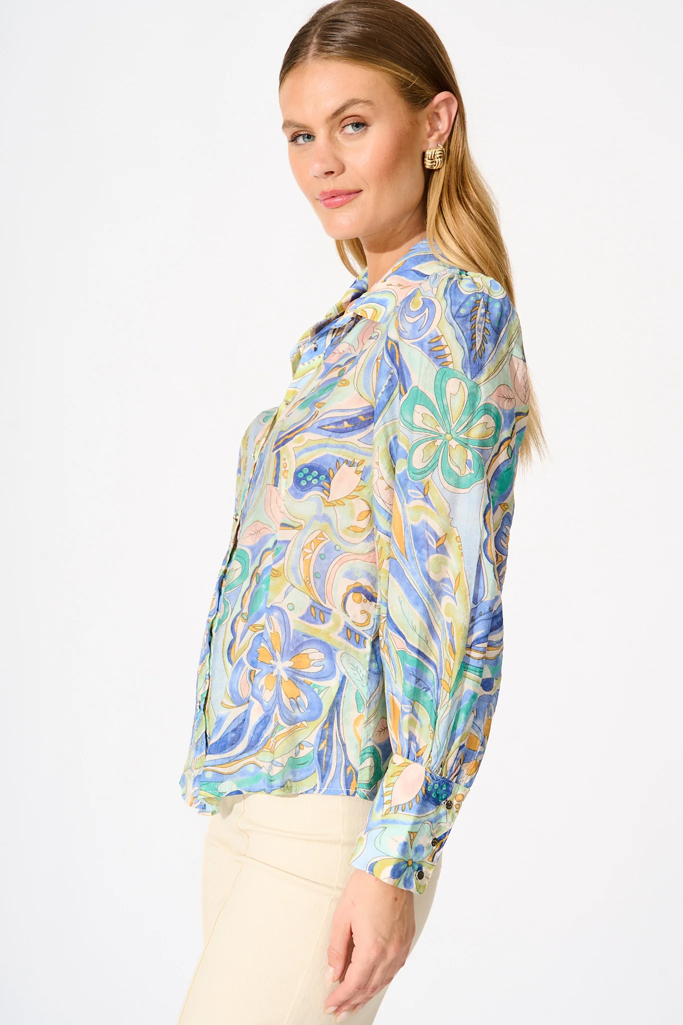 Dahlia Shirt in Blue Multi Print - Image 2