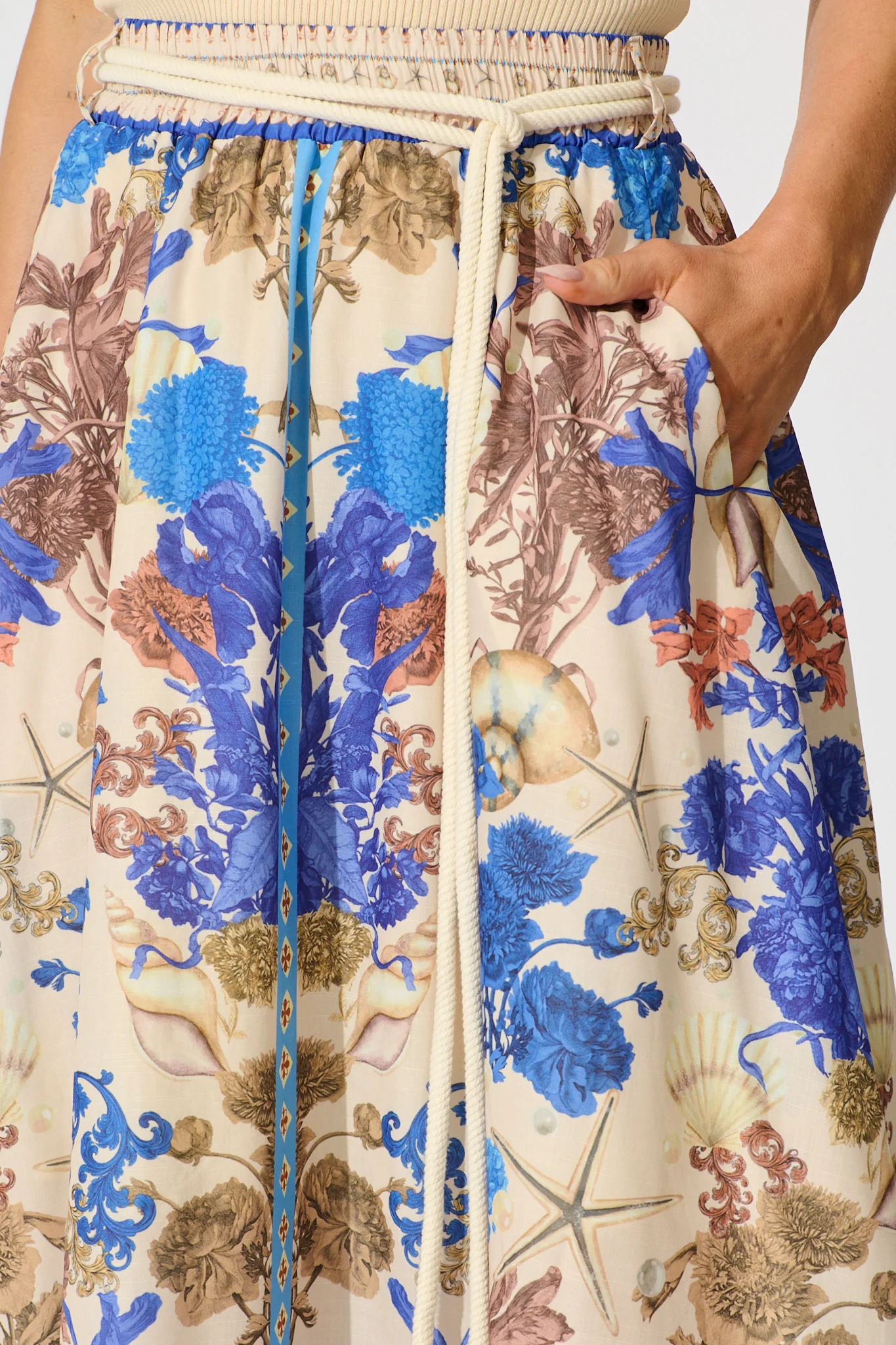 Dalton Maxi Skirt in Blue with Multi Floral Placement Cotton Blend - Image 5