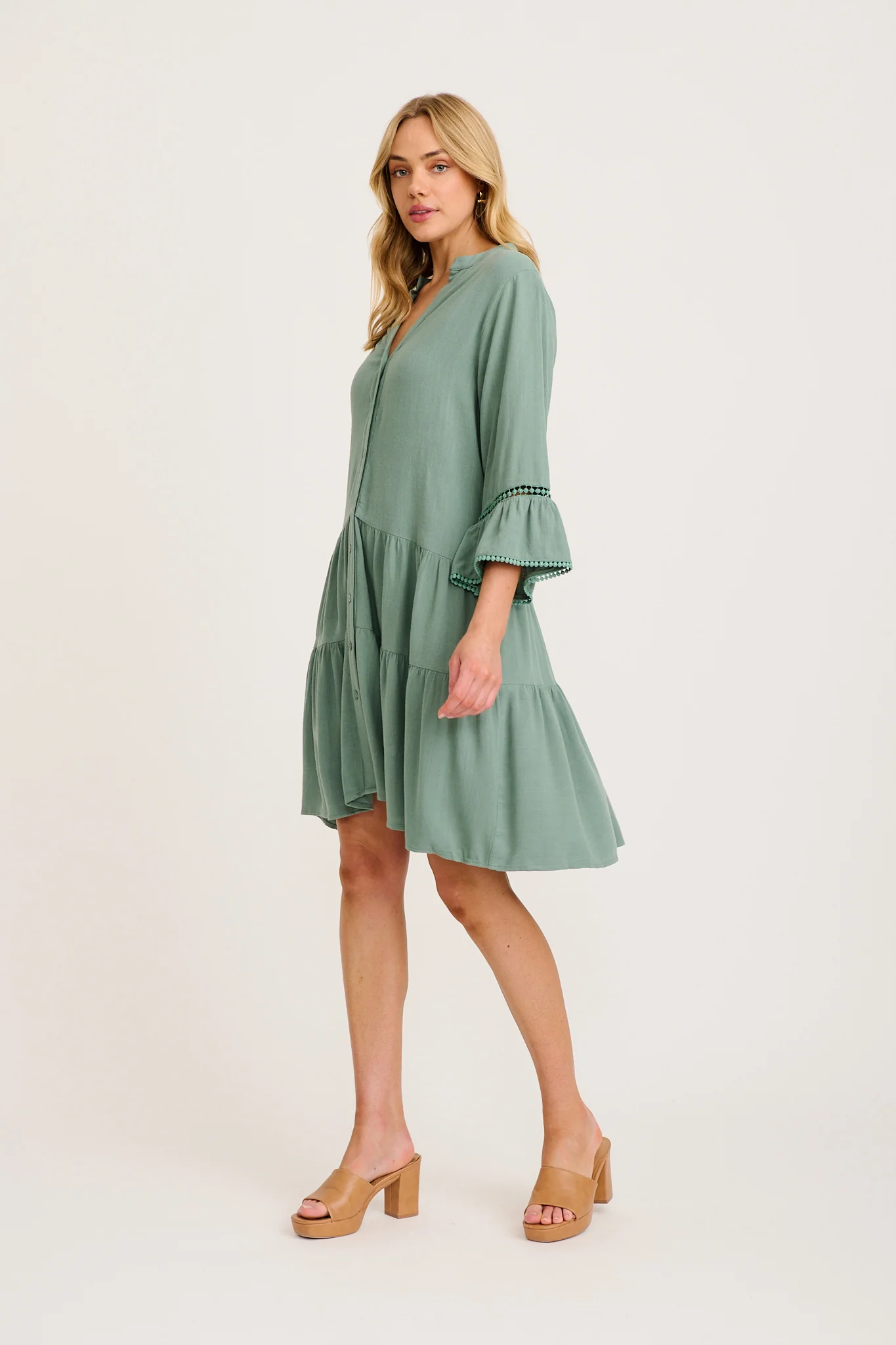 Damela Smock Dress in Sage Linen - Image 3