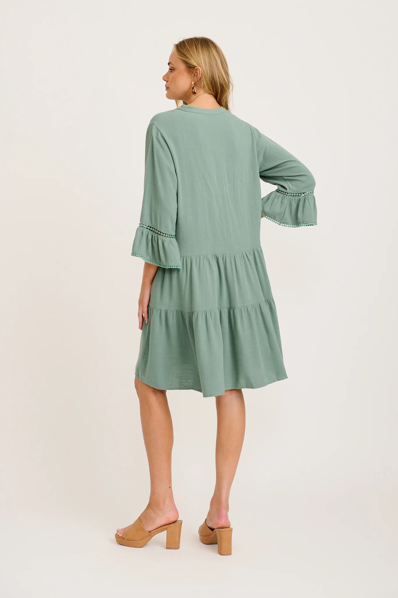 Damela Smock Dress in Sage Linen - Image 4
