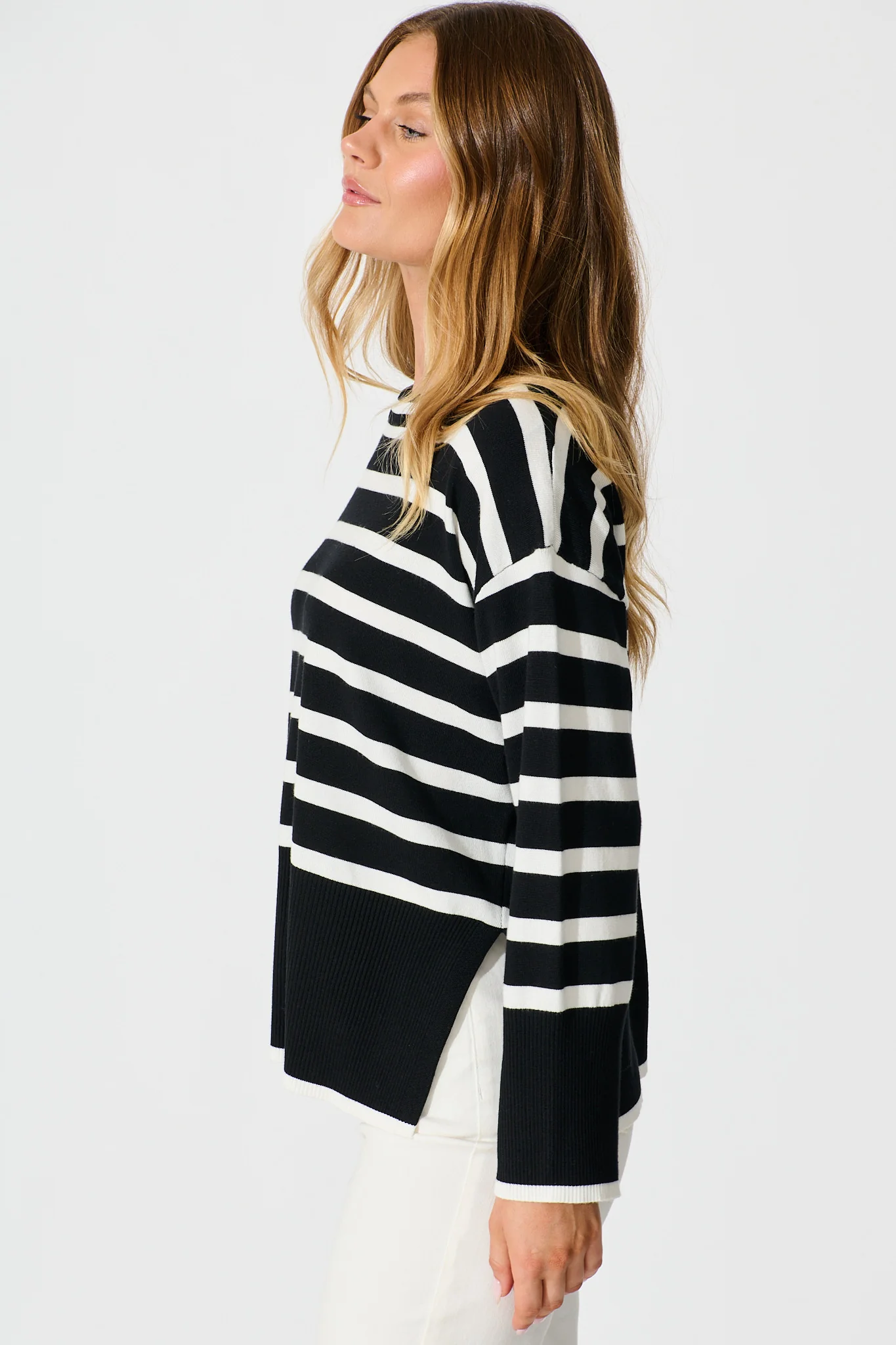 Dania Knit in Black with White Stripe Cotton Blend - Image 2