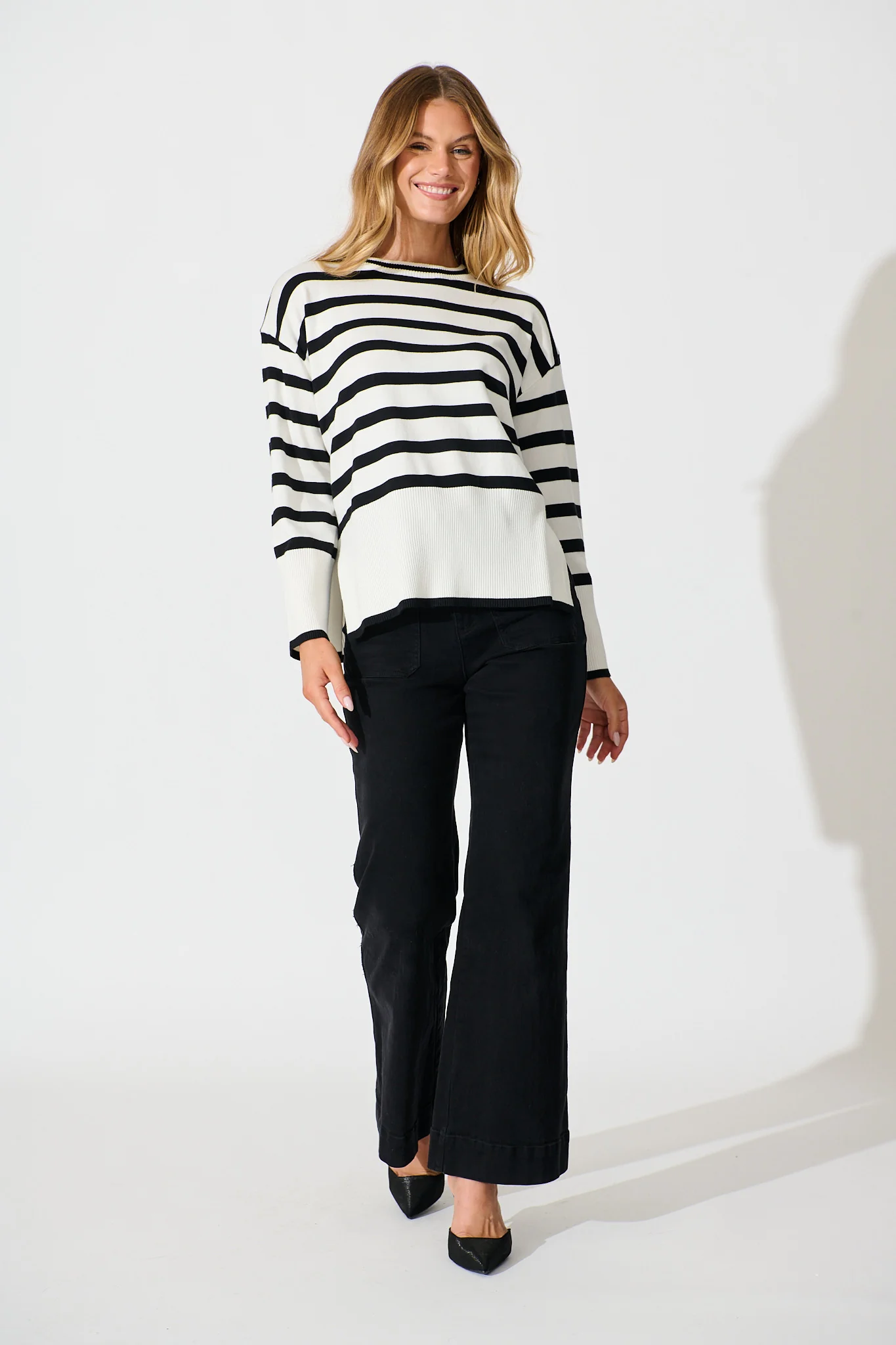 Dania Knit in White with Black Stripe Cotton Blend - Image 4