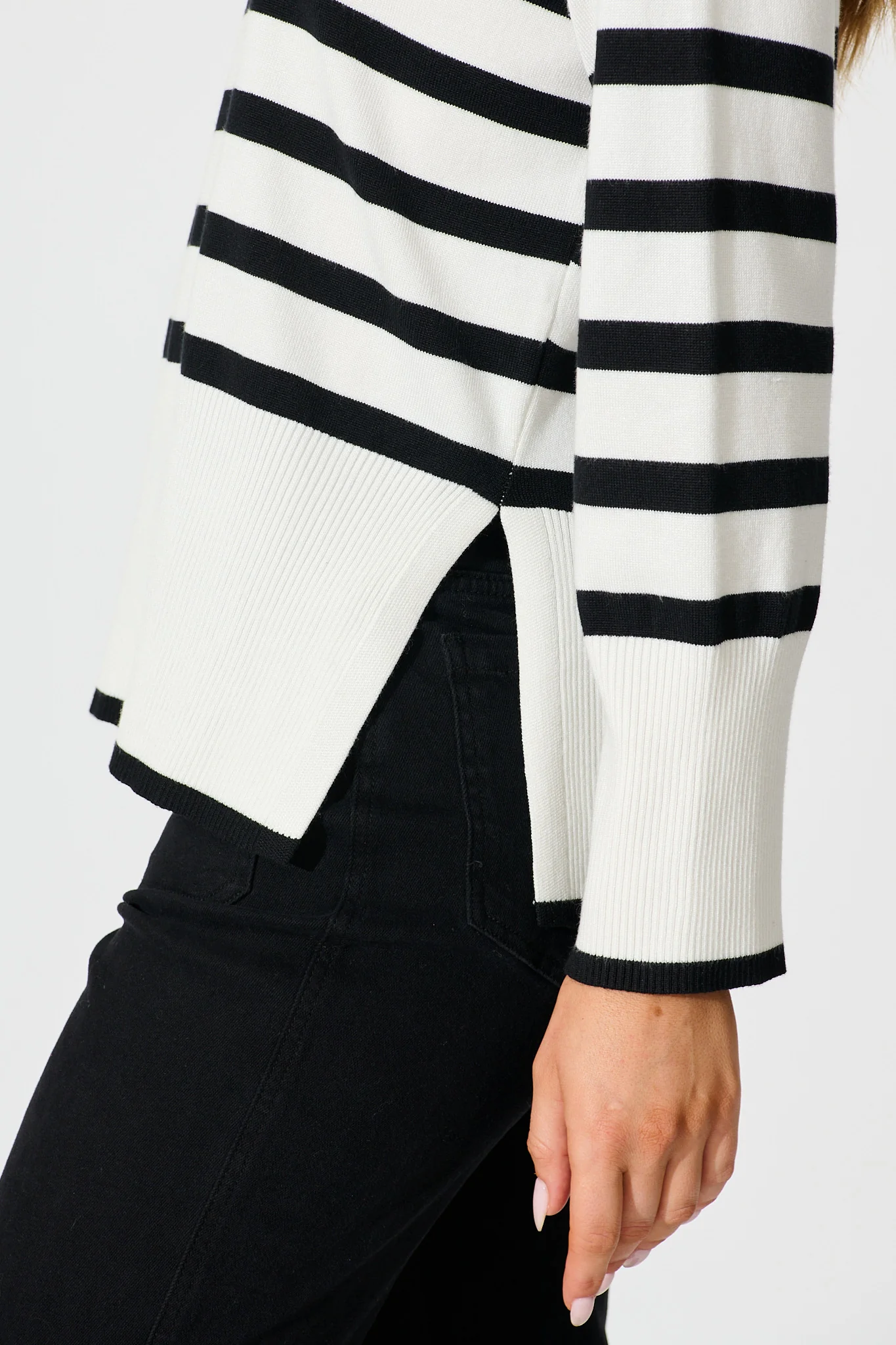Dania Knit in White with Black Stripe Cotton Blend - Image 5