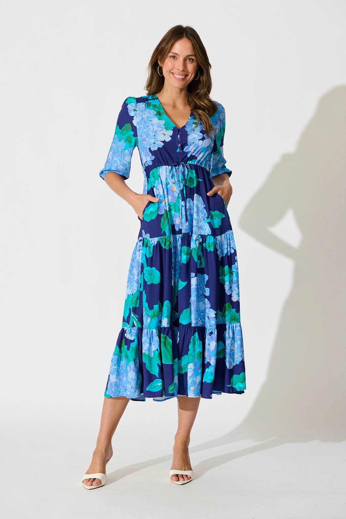 Danielle Midi Dress in Blue Floral