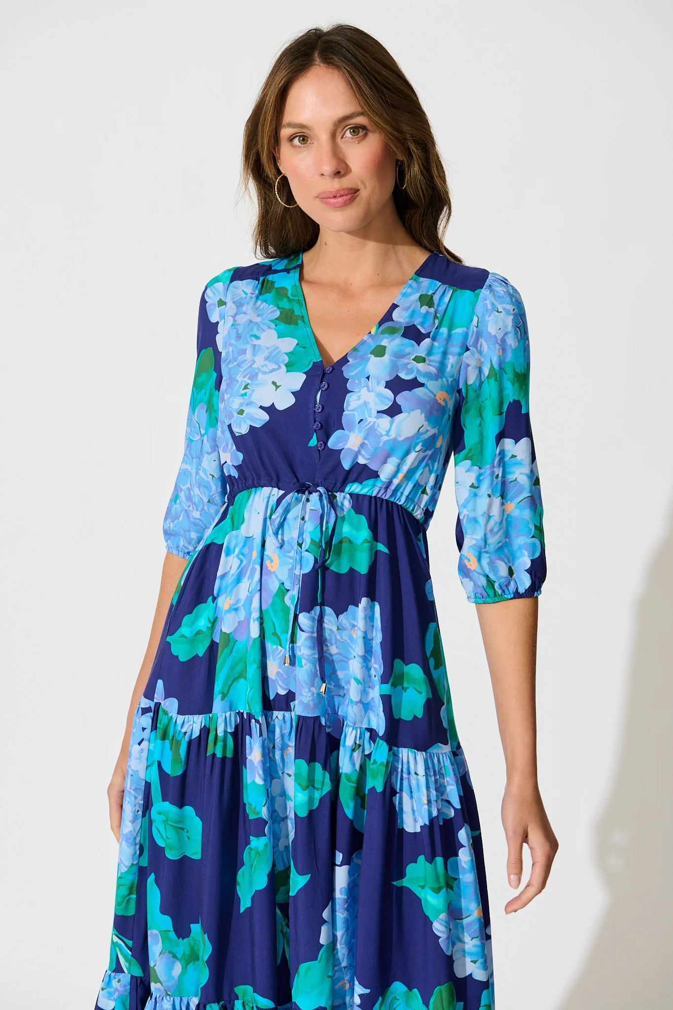 Danielle Midi Dress in Blue Floral - Image 2