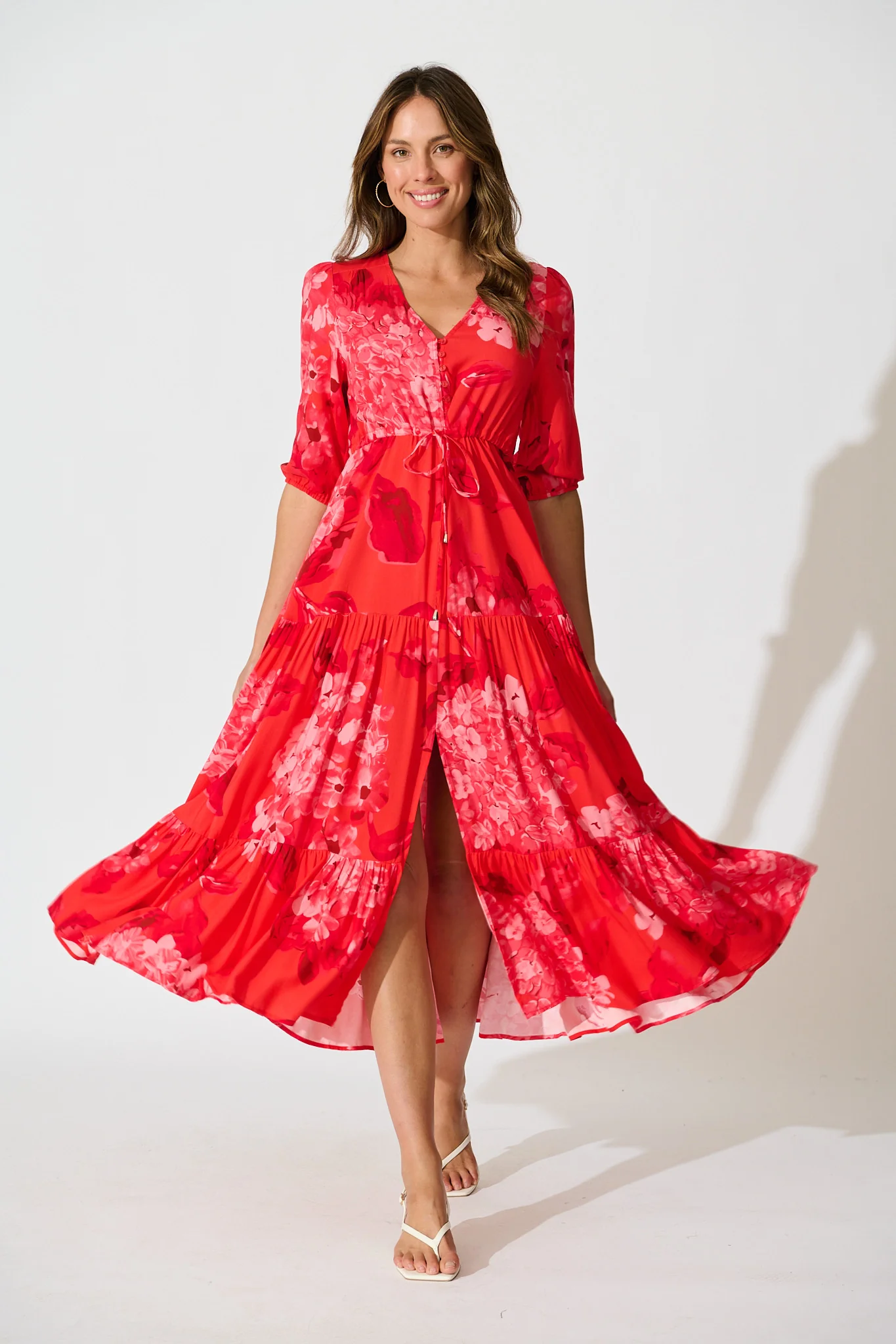 Danielle Midi Dress in Red Floral