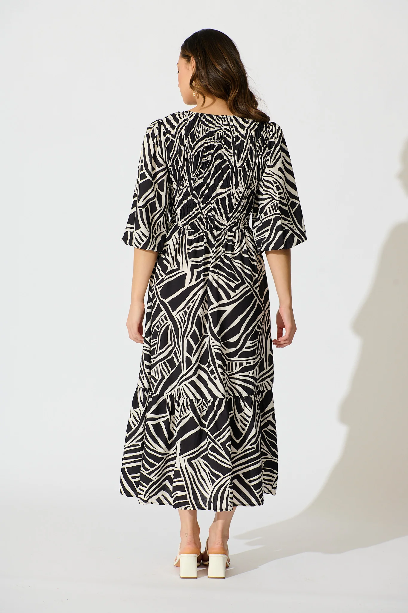 Davina Midi Smock Dress in Black and White Cotton Blend - Image 4