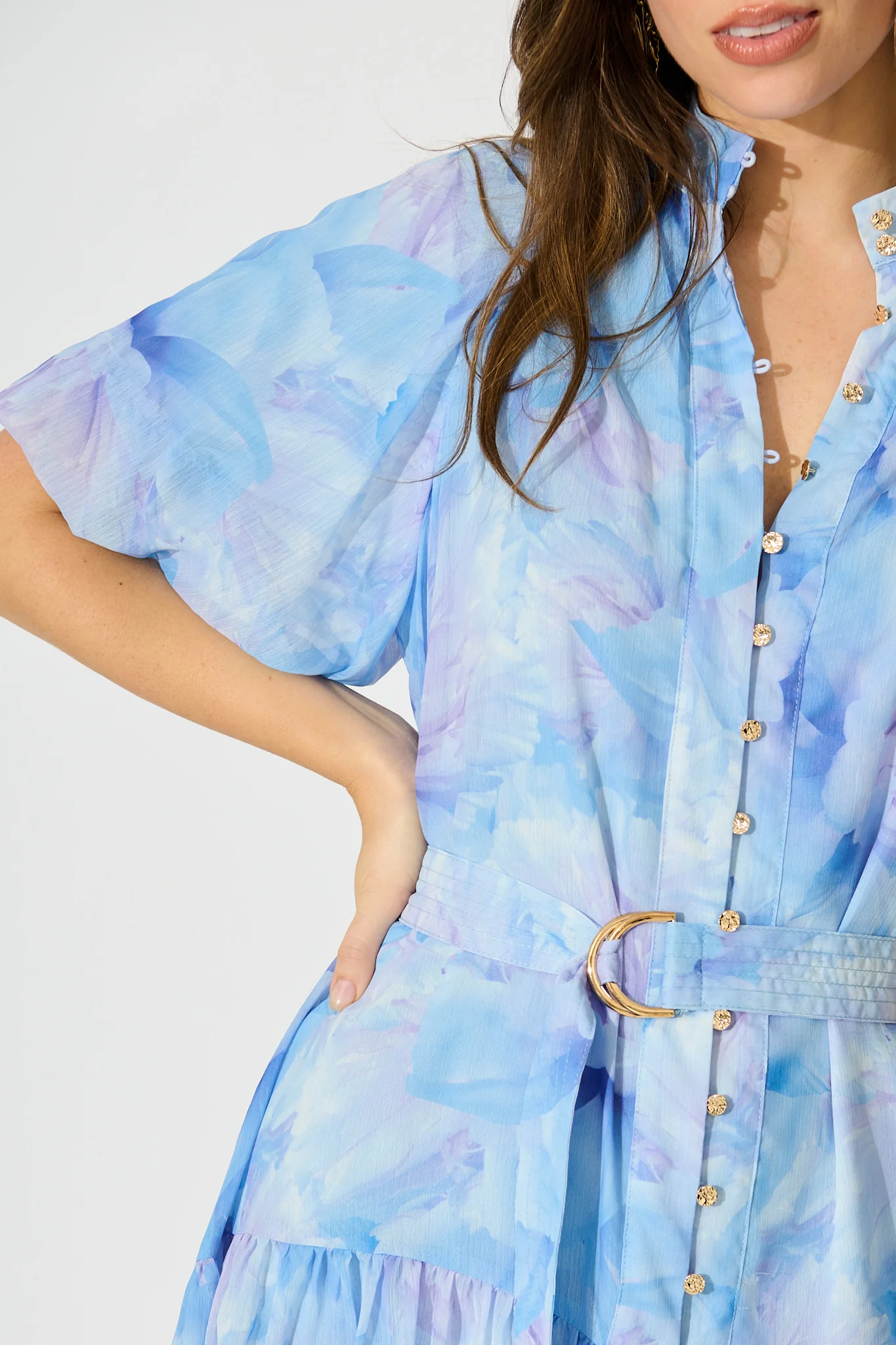 Dawnfall Dress in Blue Floral Chiffon - Image 5