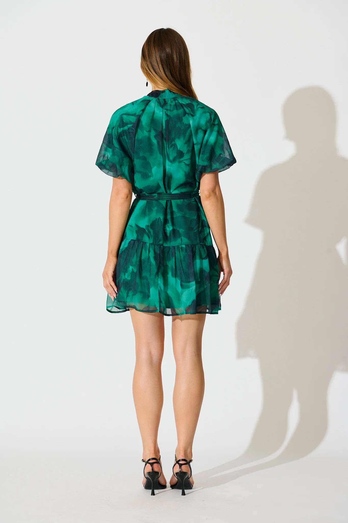 Dawnfall Dress in Green Watercolour Chiffon - Image 4