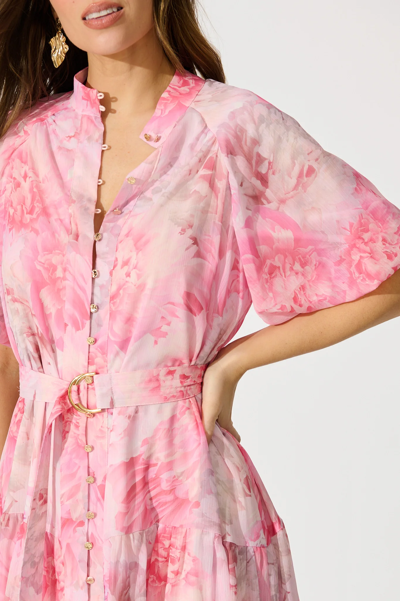 Dawnfall Dress in Pink Floral Chiffon - Image 5