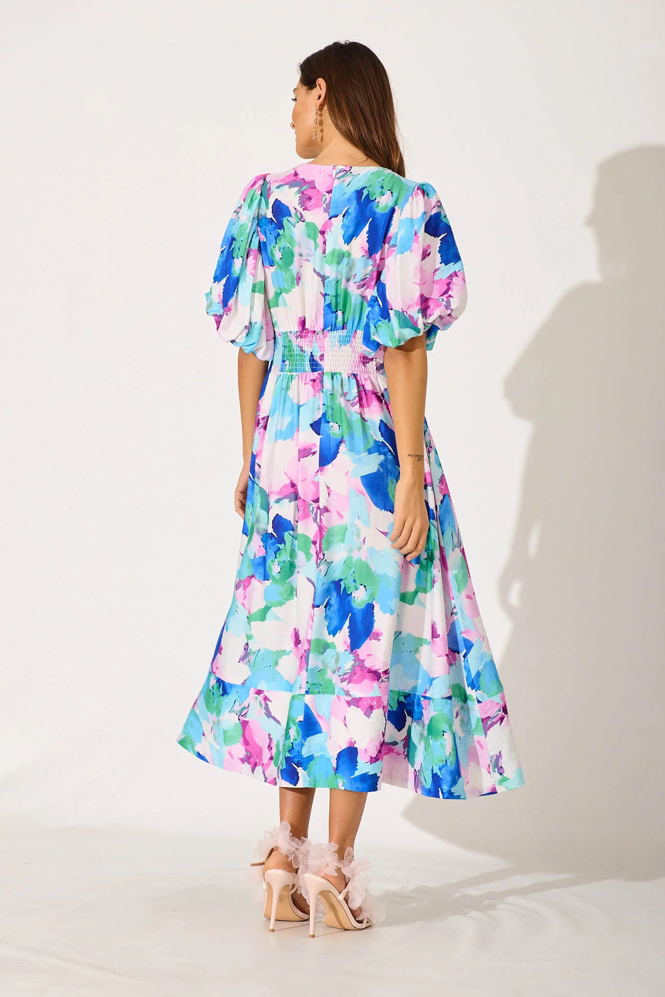 Daydreamer Midi Dress In White With Blue Multi Floral - Image 4