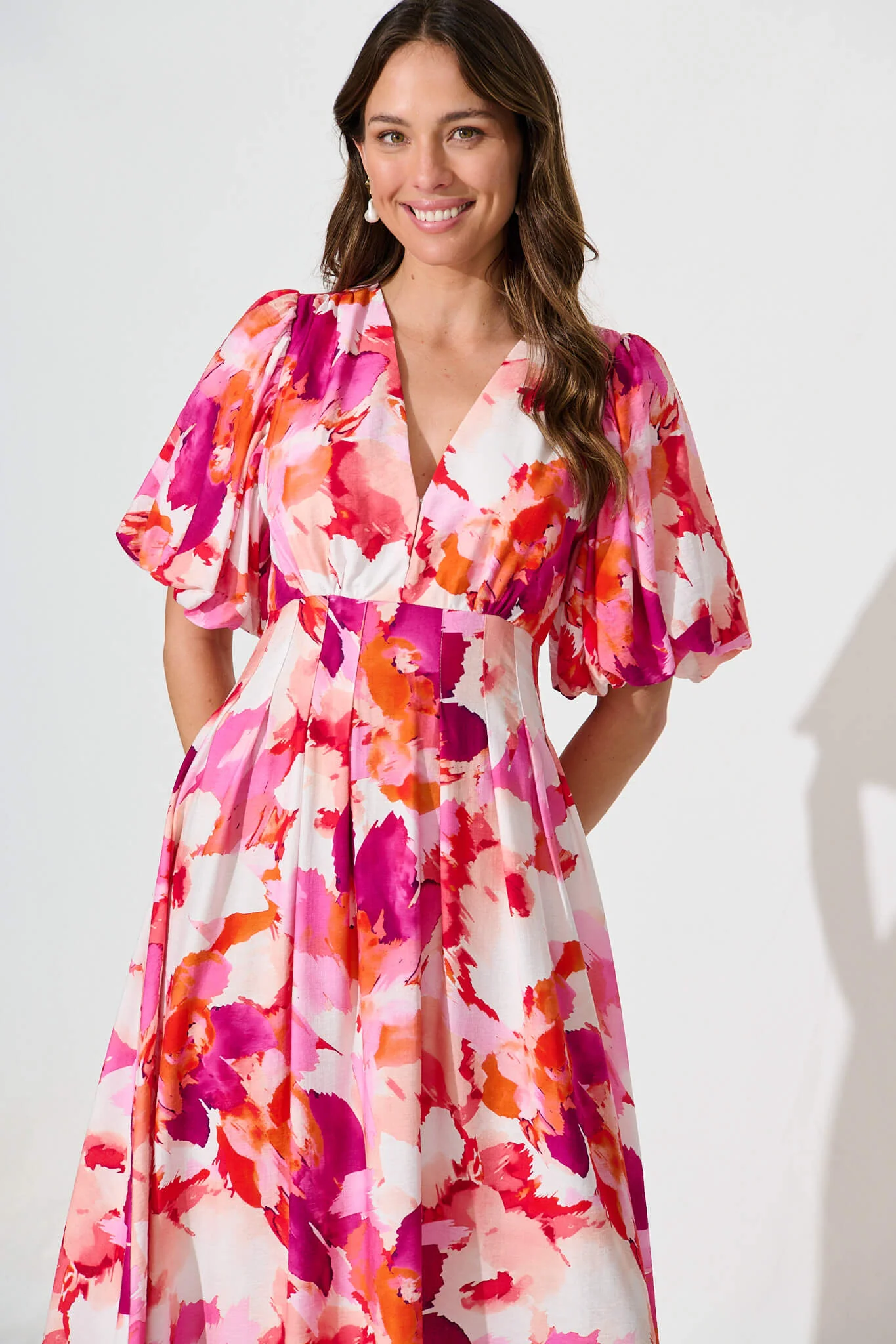 Daydreamer Midi Dress in White with Pink Multi Floral - Image 5
