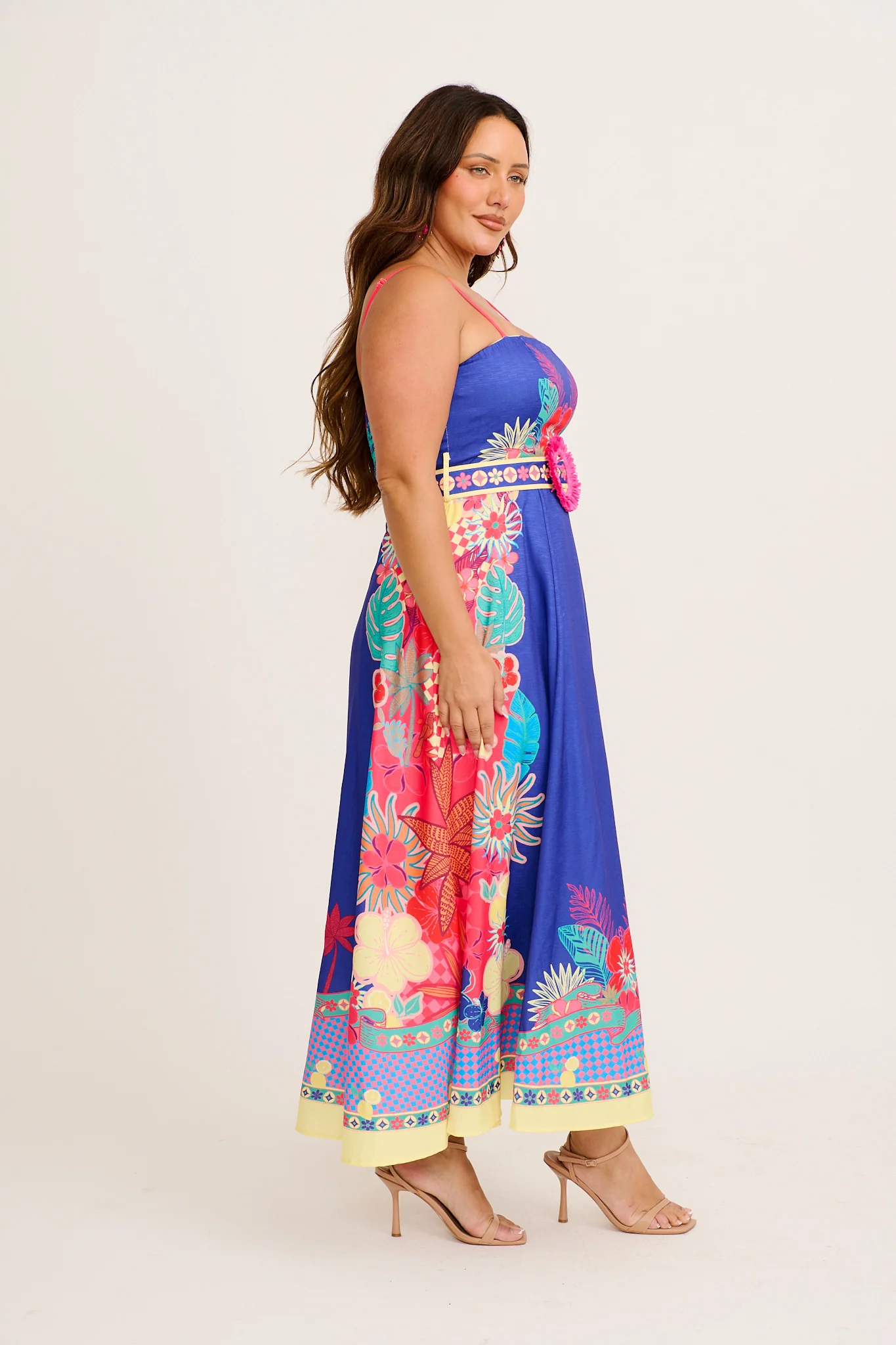 Daylight Dream Maxi Sundress in Blue with Multi Print Linen Blend - Image 11