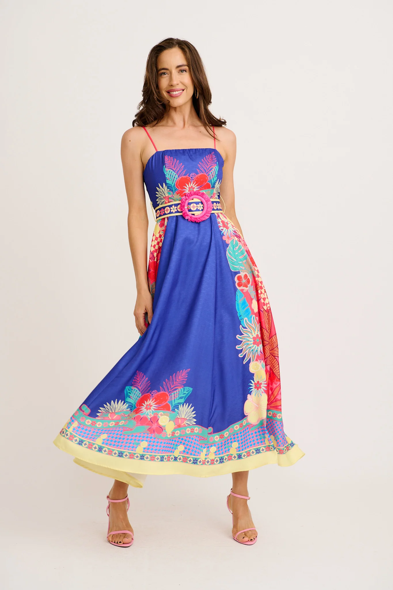 Daylight Dream Maxi Sundress in Blue with Multi Print Linen Blend - Image 4