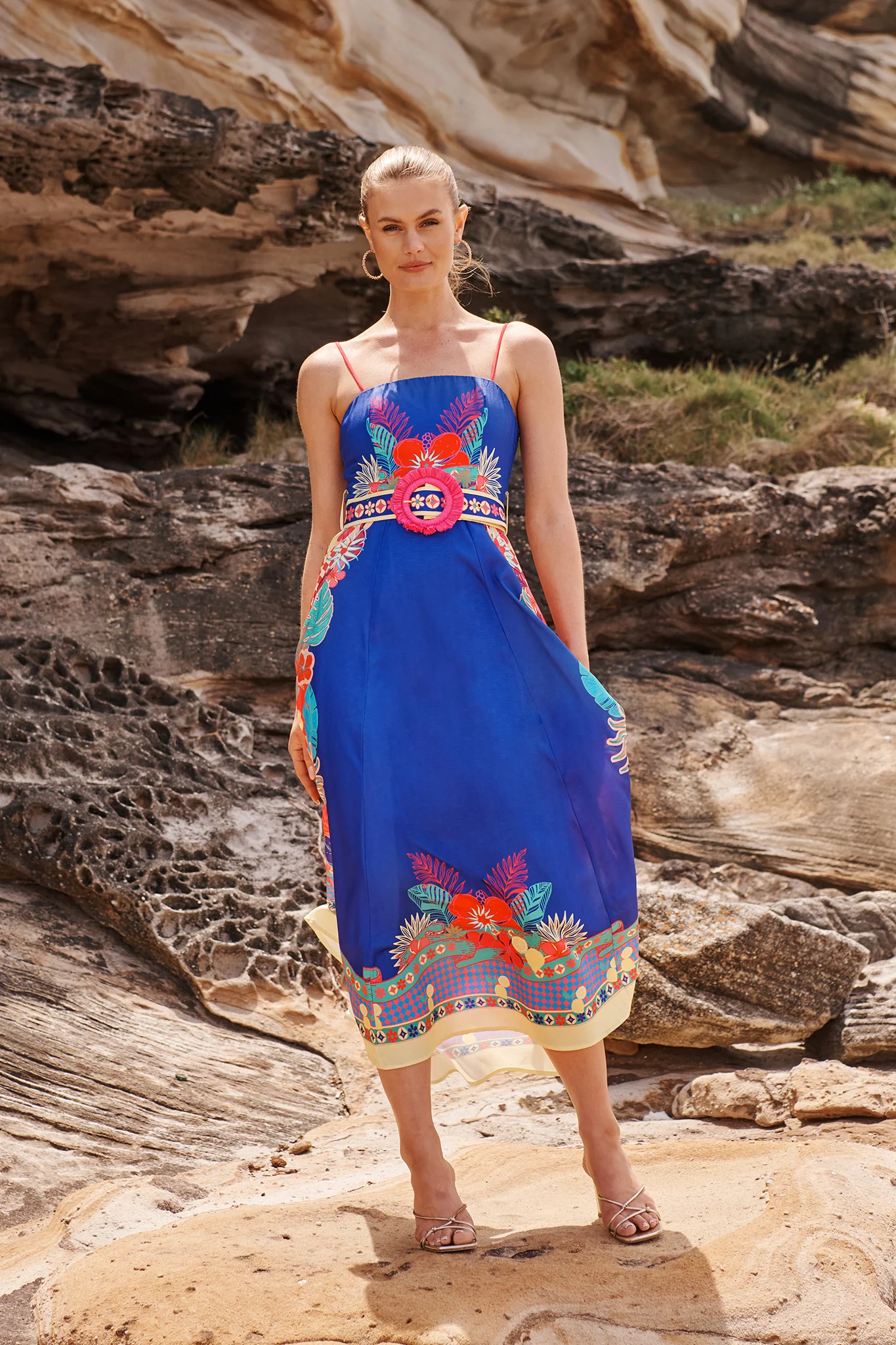Daylight Dream Maxi Sundress in Blue with Multi Print Linen Blend - Image 5