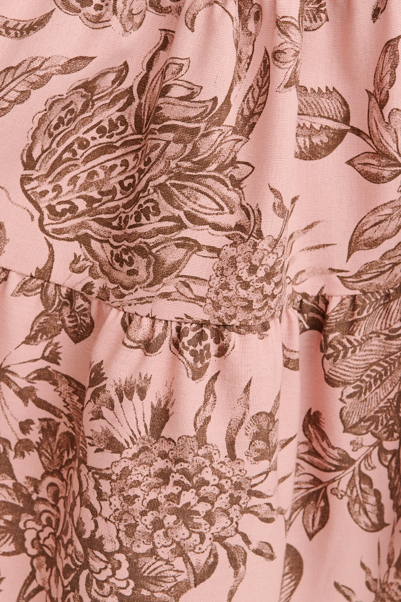 Daze Dress in Pink with Brown Leaf Cotton Linen - Image 11