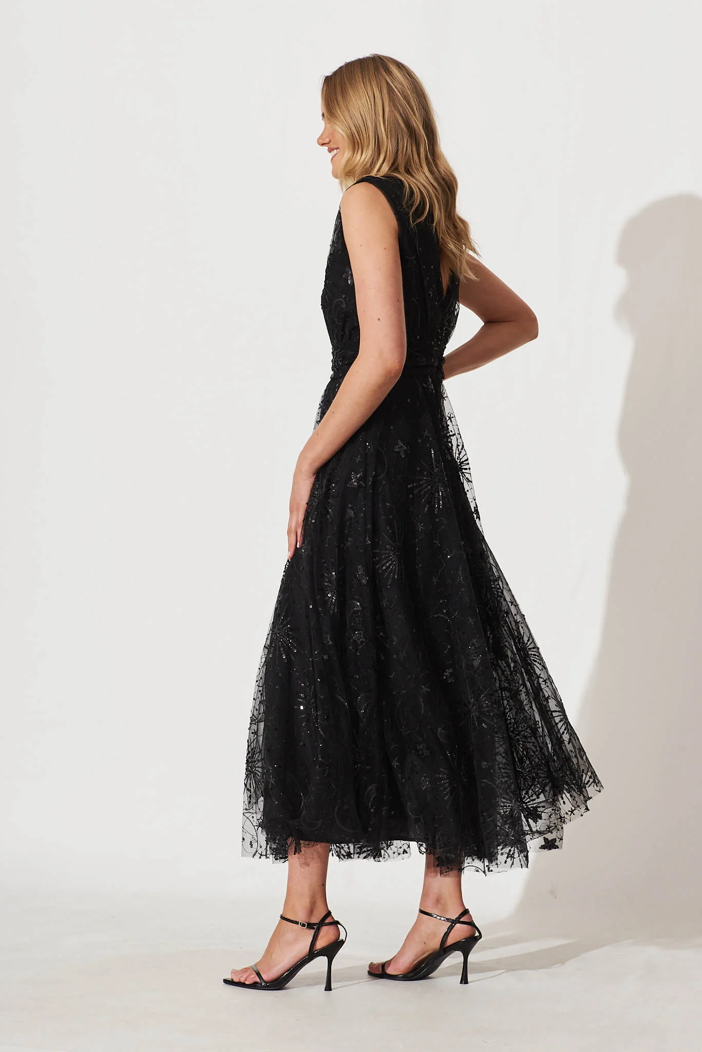 Dazzle Maxi Dress In Black Sequin Tulle - Image 3