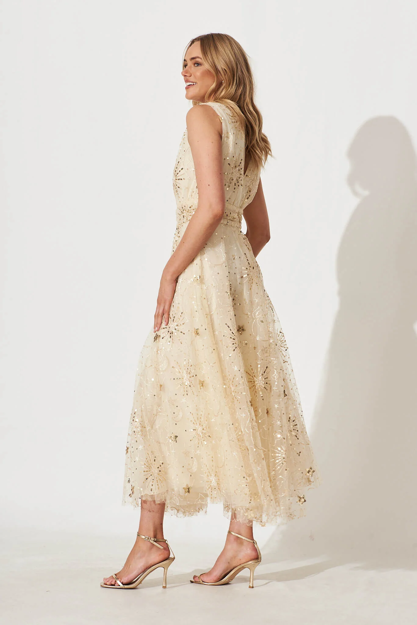 Dazzle Maxi Dress In Gold Sequin Tulle - Image 6