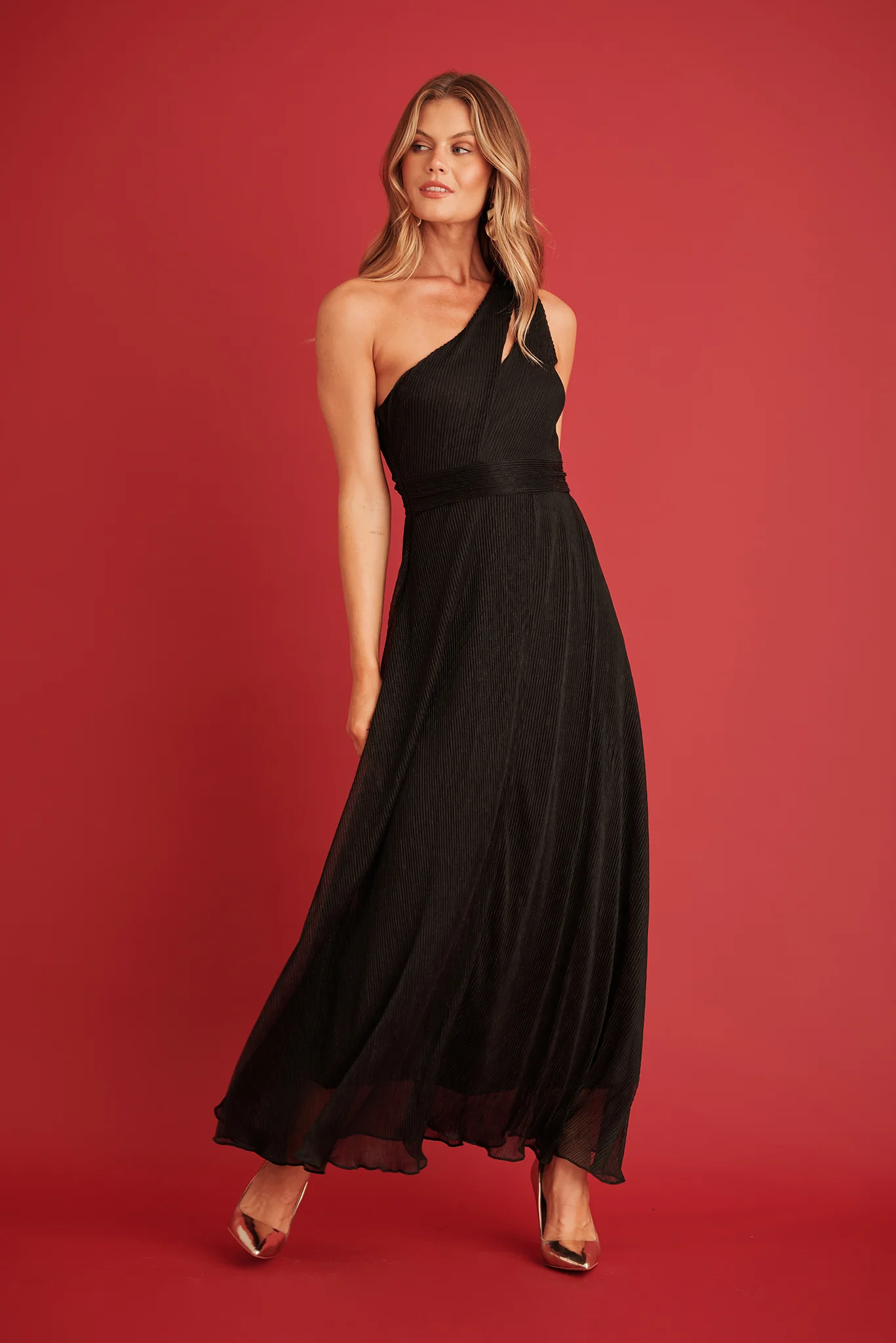 Dazzling One Shoulder Maxi Dress In Black Lurex - Image 4