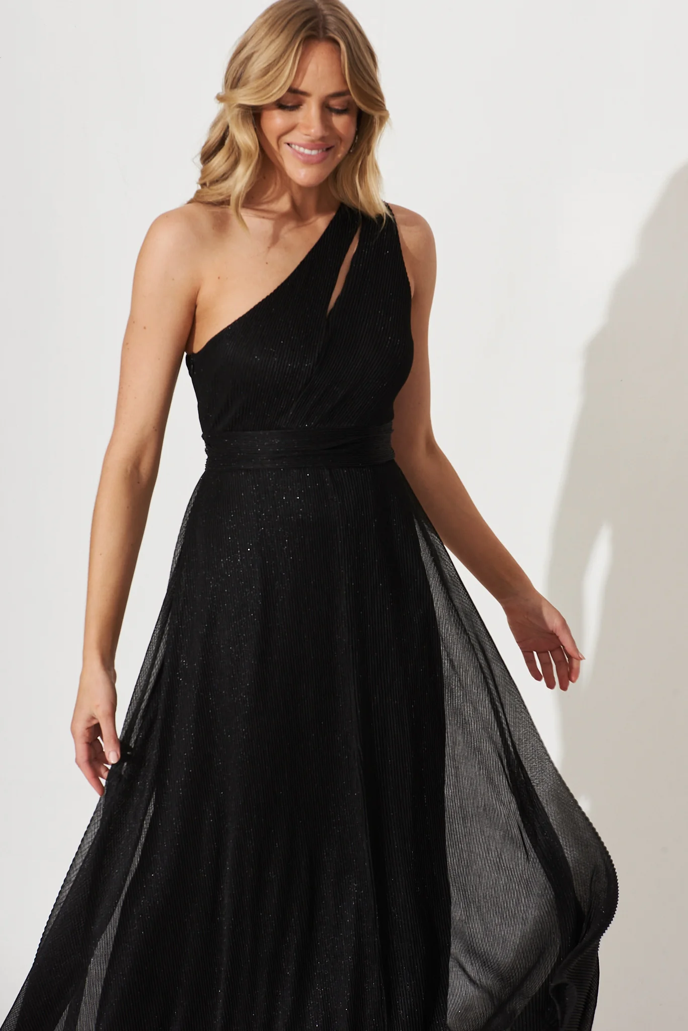 Dazzling One Shoulder Maxi Dress In Black Lurex - Image 5