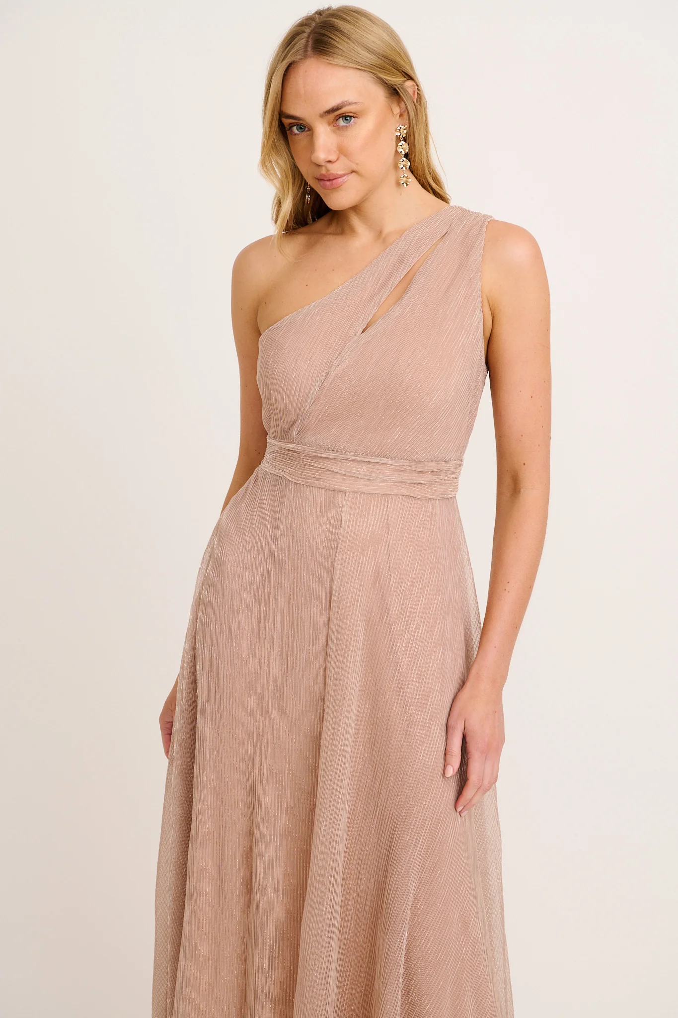 Dazzling One Shoulder Maxi Dress in Rose Gold - Image 7