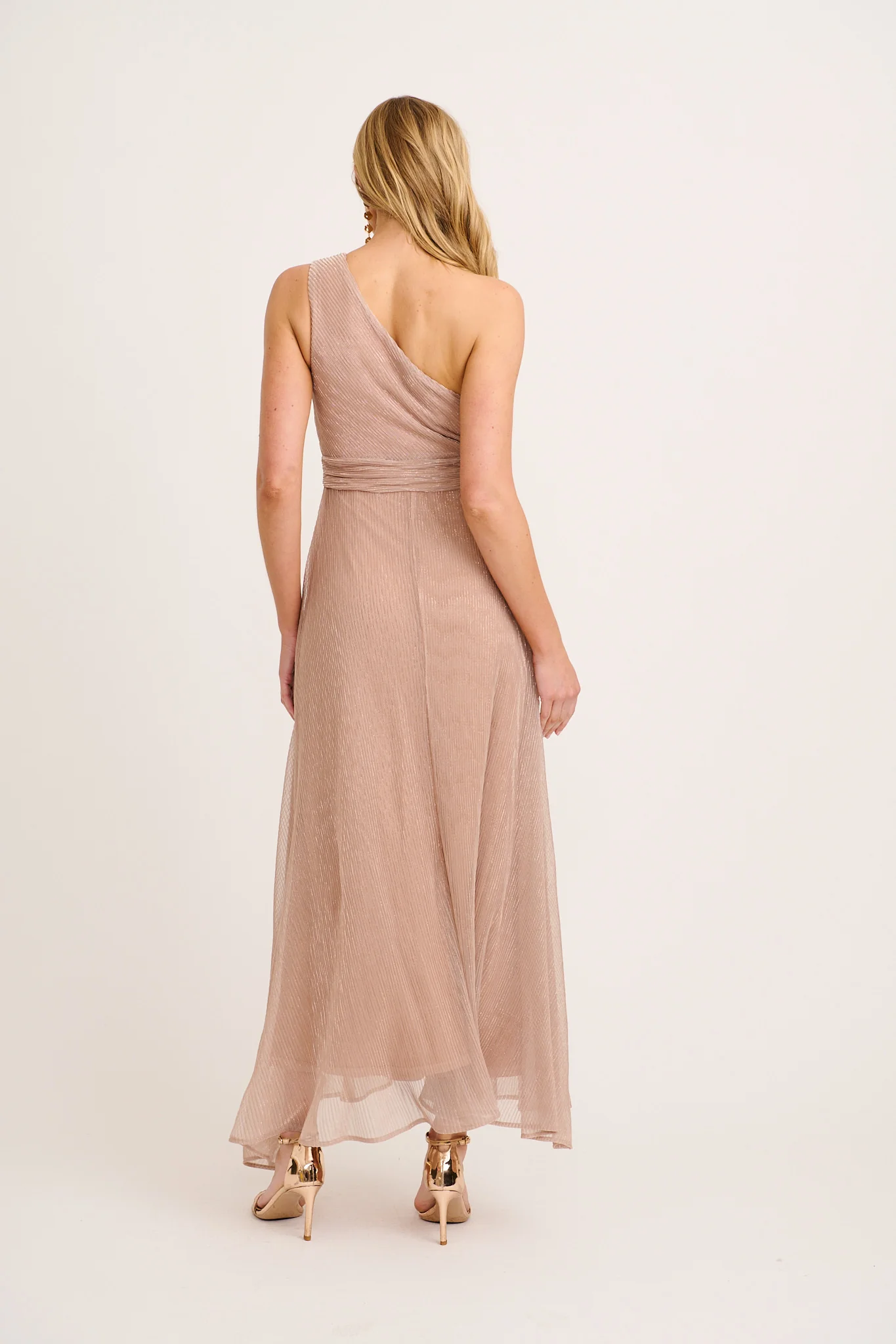 Dazzling One Shoulder Maxi Dress in Rose Gold - Image 9