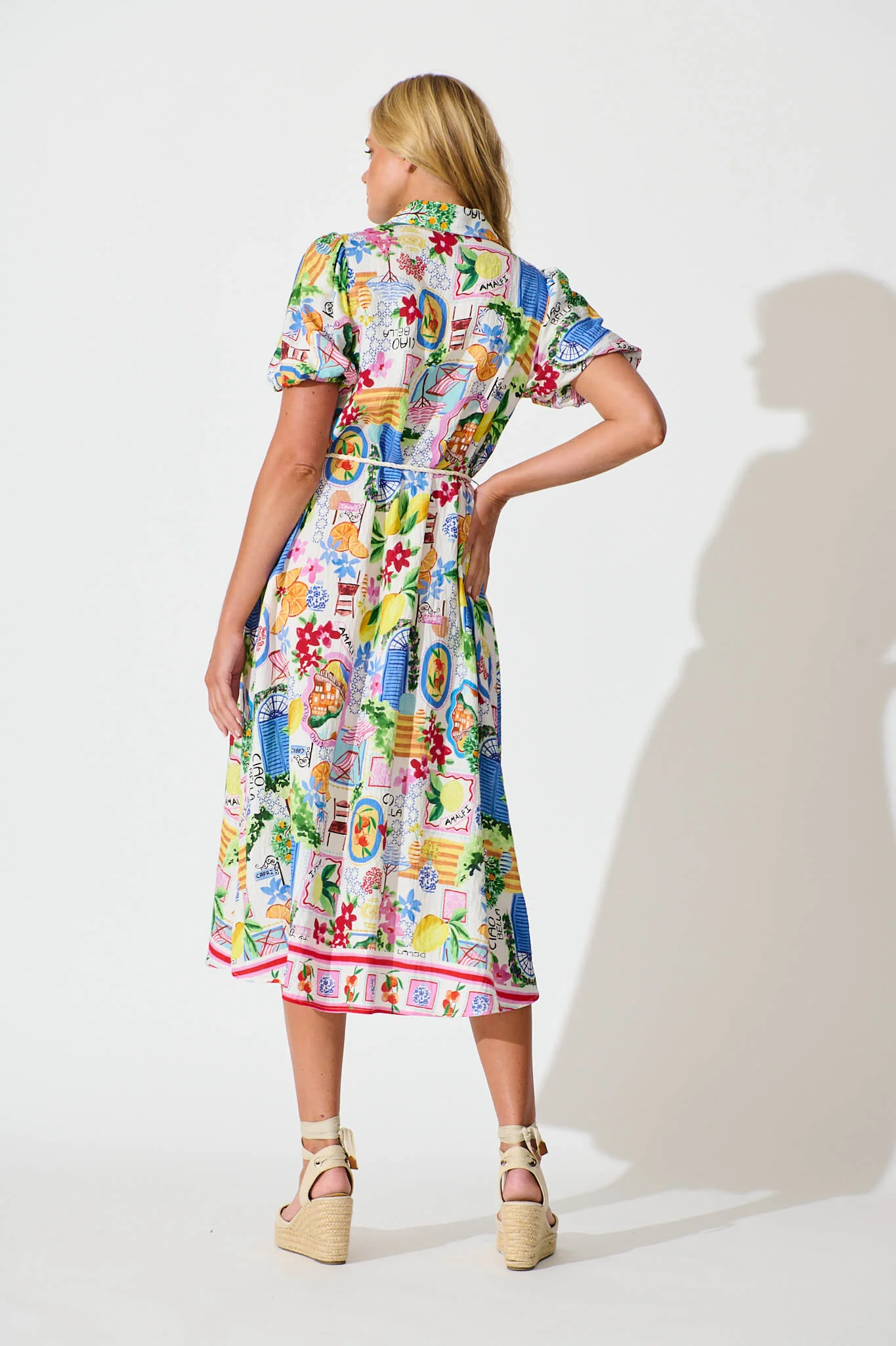 Dearest Midi Shirt Dress In White With Multi Print - Image 6