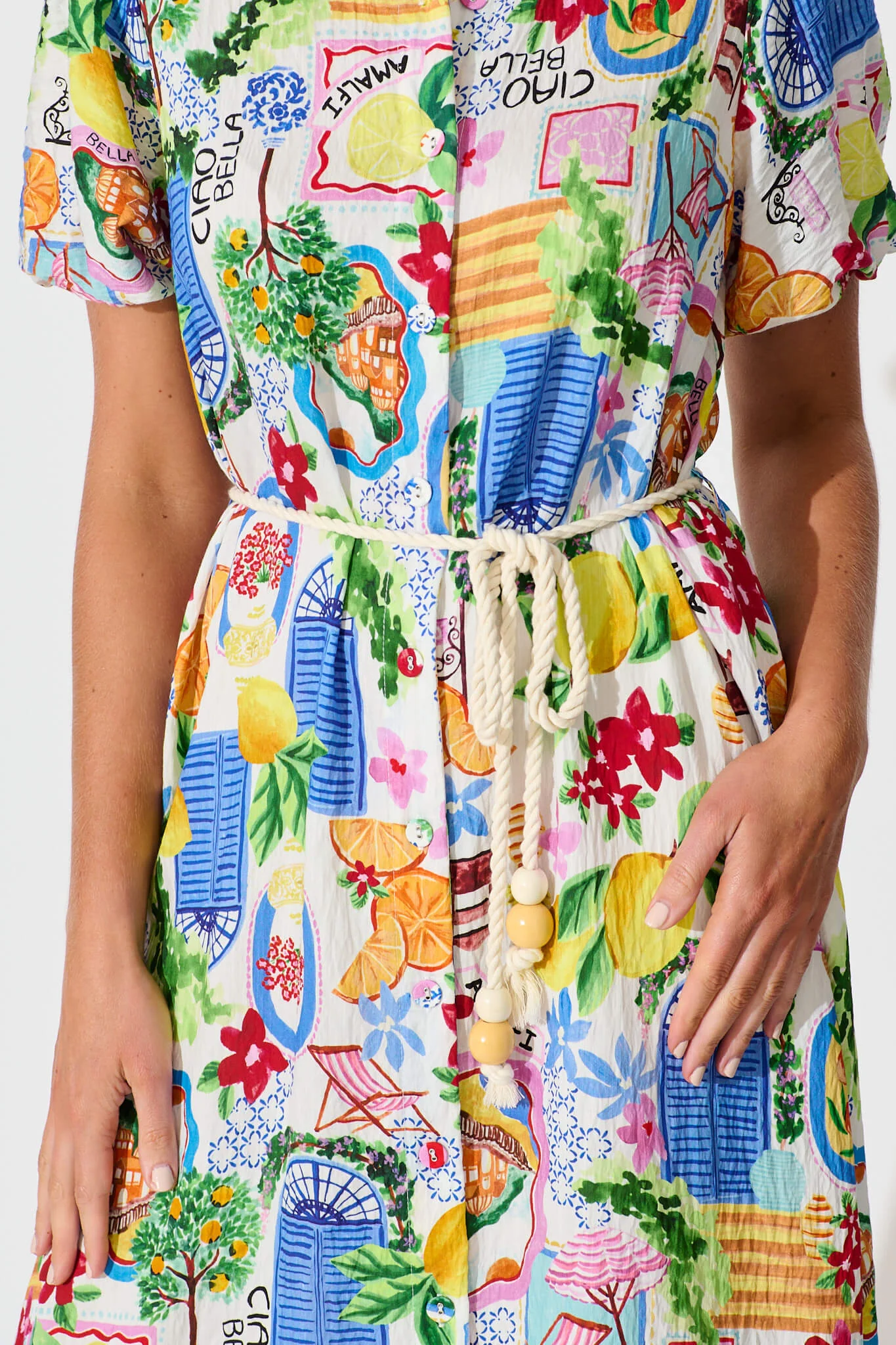 Dearest Midi Shirt Dress In White With Multi Print - Image 7