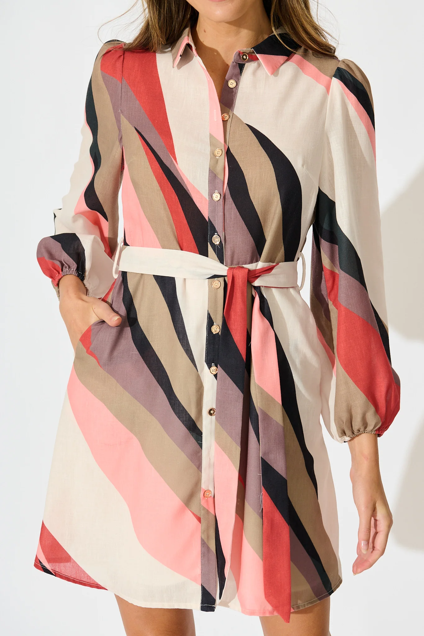 Defined Shirt Dress in Multi Print Linen Blend - Image 5