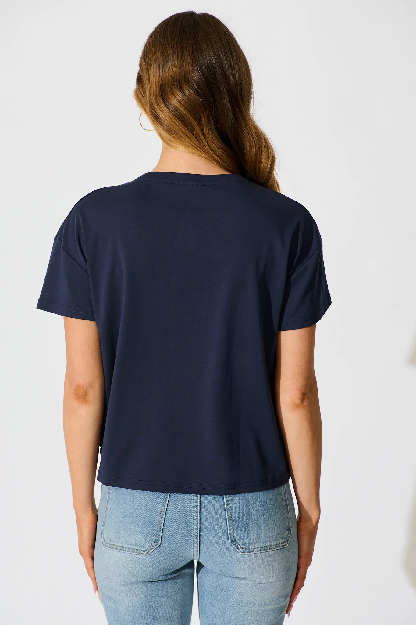 Dela T Shirt In Navy Cotton Blend - Image 3