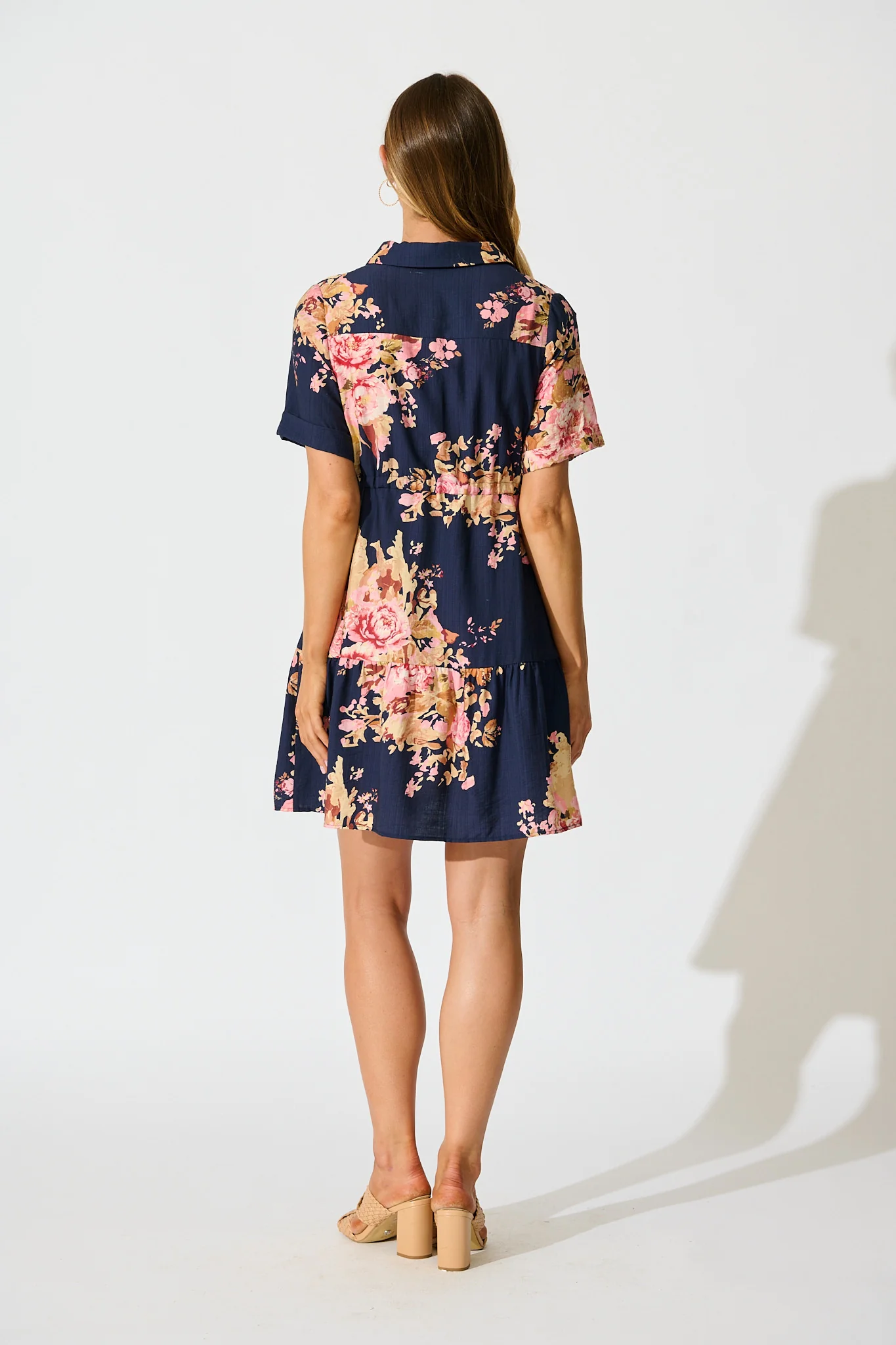Delia Shirt Dress in Navy with Blush Floral - Image 4