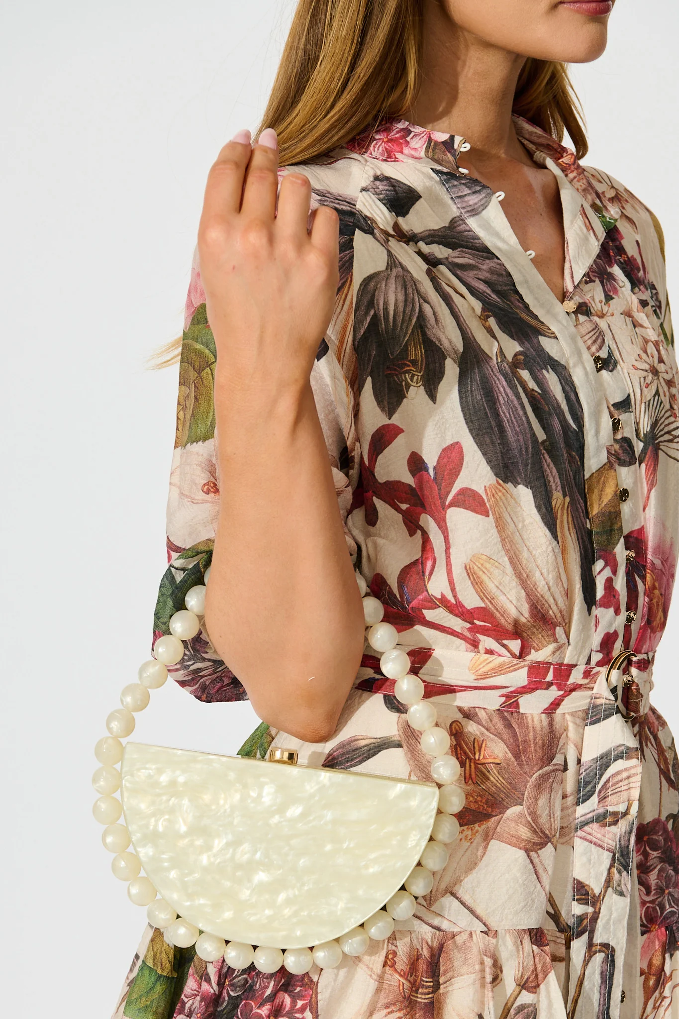 Delilah Beaded Clutch Bag in Pearlescent Acrylic - Image 3