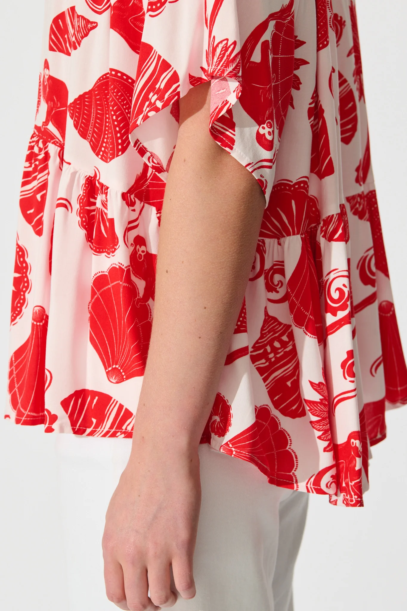 Deltina Shirt in Off White with Red Shell Print - Image 6