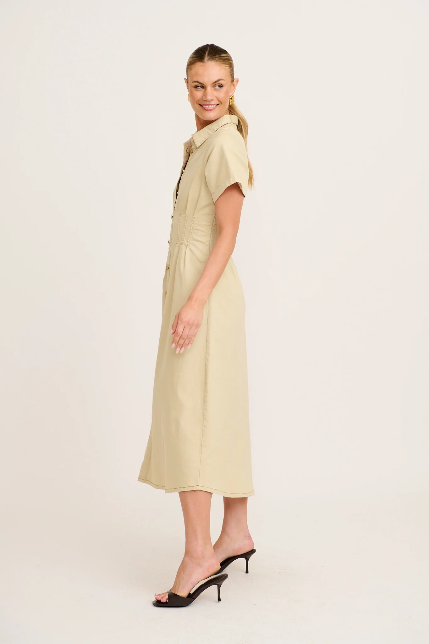 Denim Lover Maxi Dress in Beige Denim - Image 3