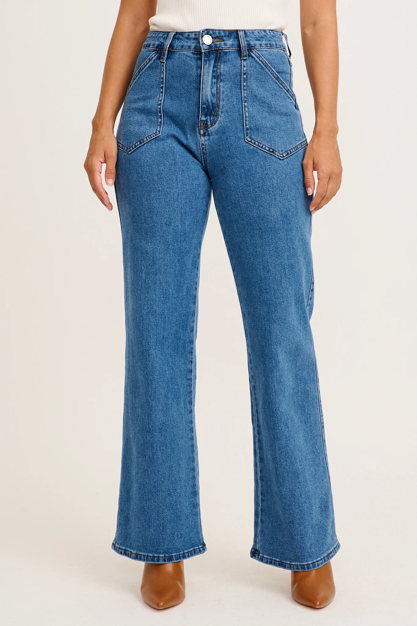 Designed For You High Rise Straight Leg Jean in Mid Blue Denim - Image 3