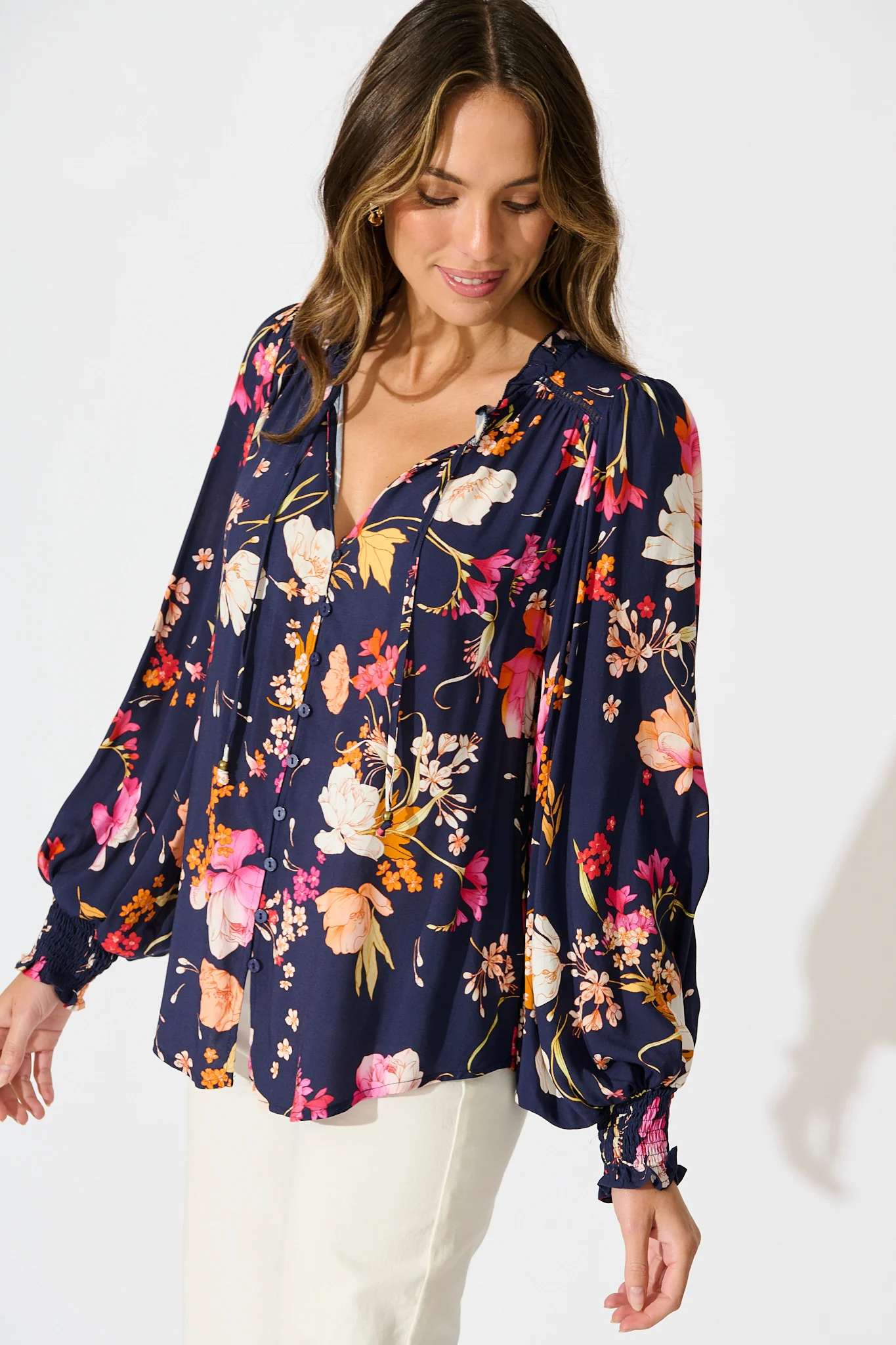 Devotion Top in Navy with Multi Floral - Image 2