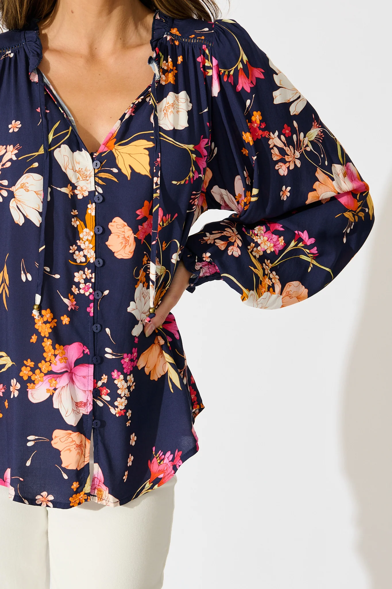 Devotion Top in Navy with Multi Floral - Image 5
