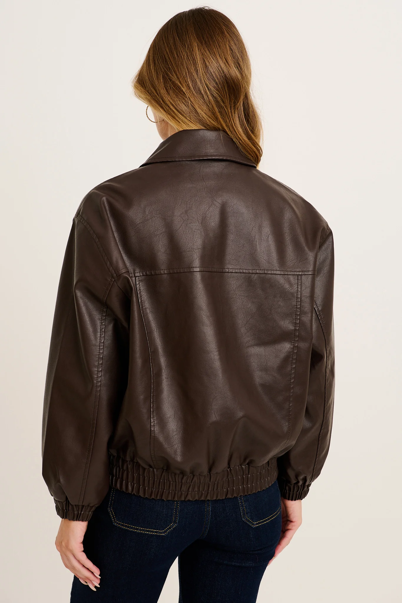 Dewdrop Bomber Jacket in Chocolate Leatherette - Image 8