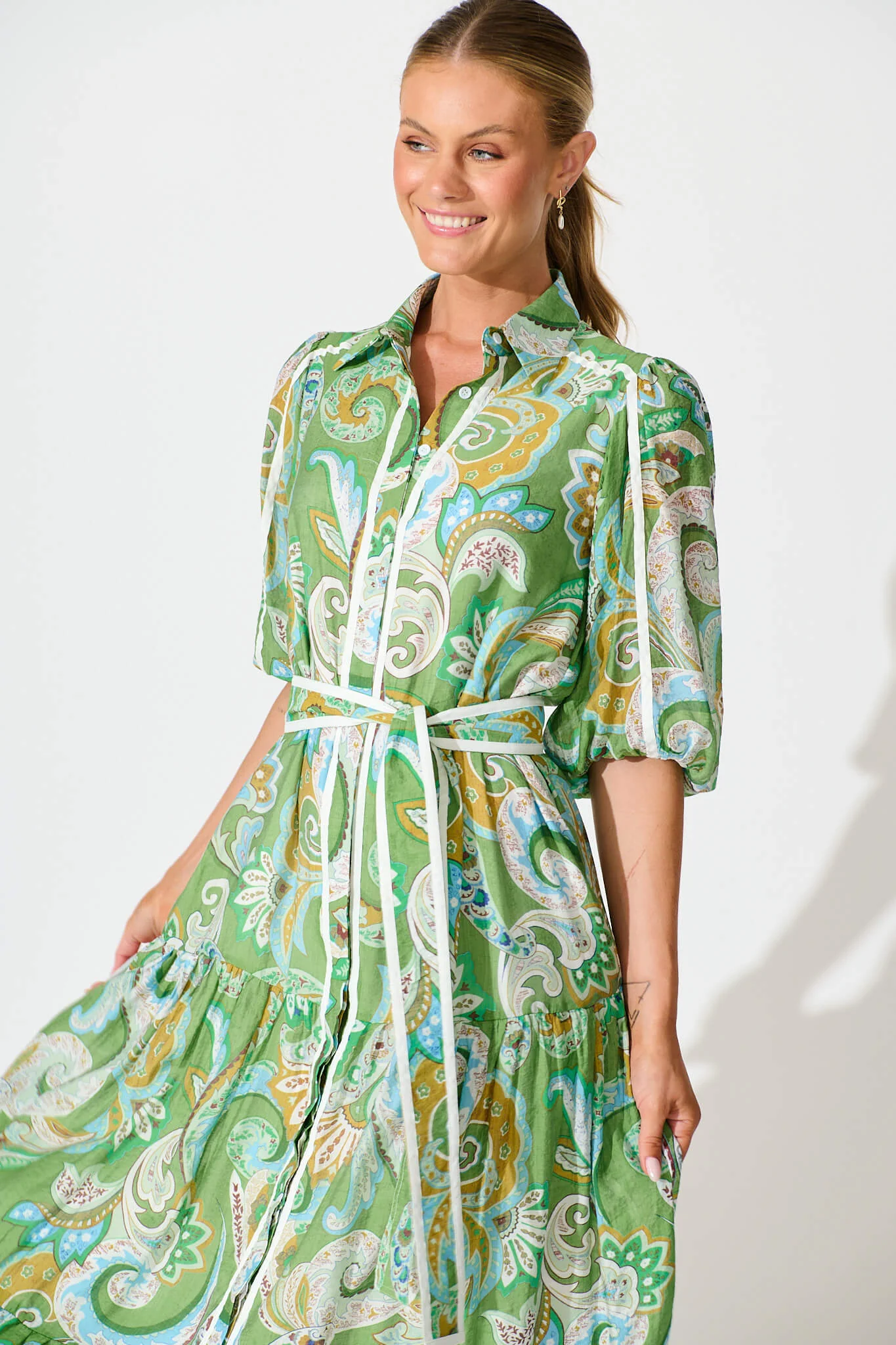 Dion Maxi Shirt Dress In Green Multi Print - Image 2
