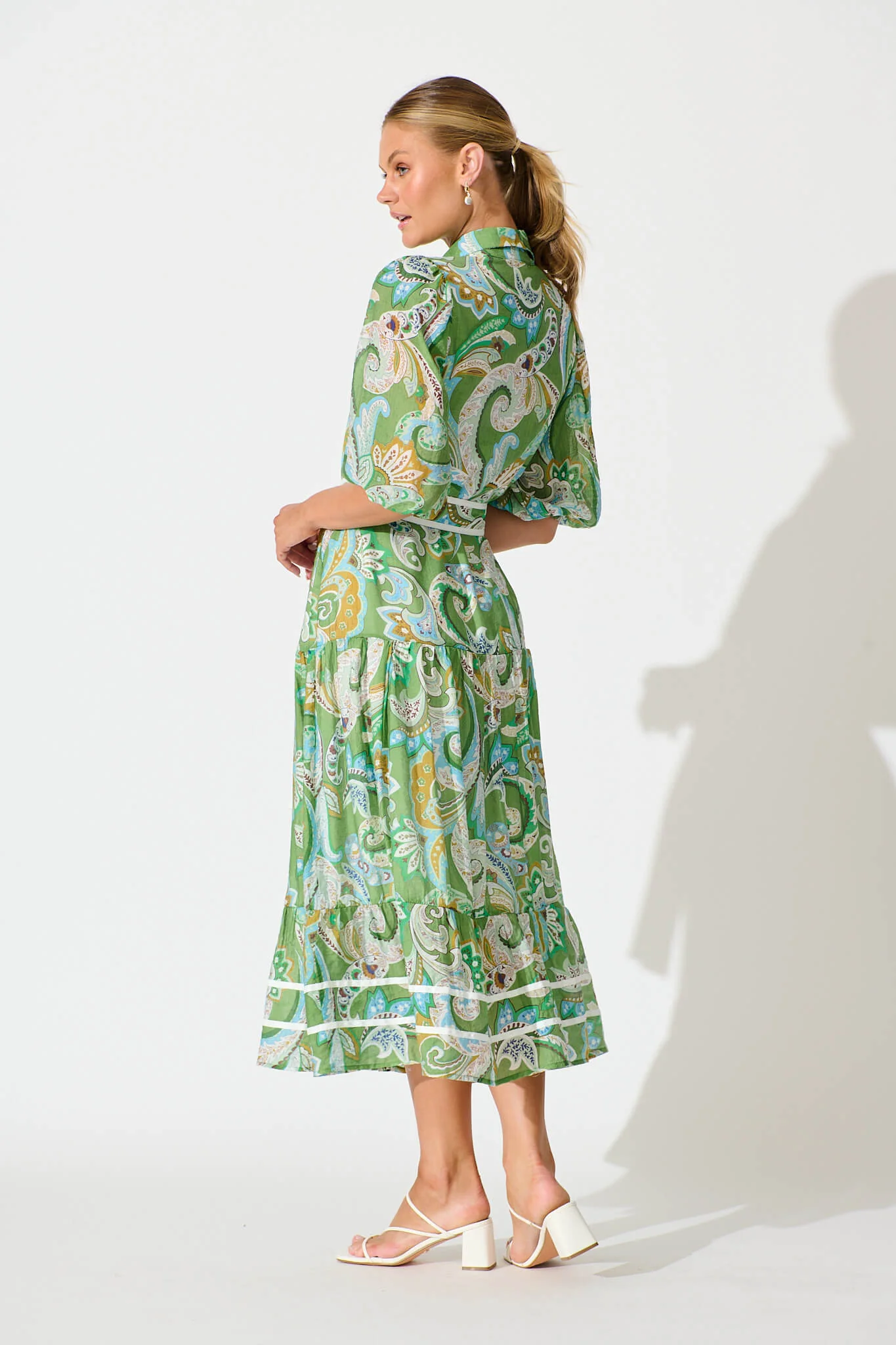 Dion Maxi Shirt Dress In Green Multi Print - Image 4