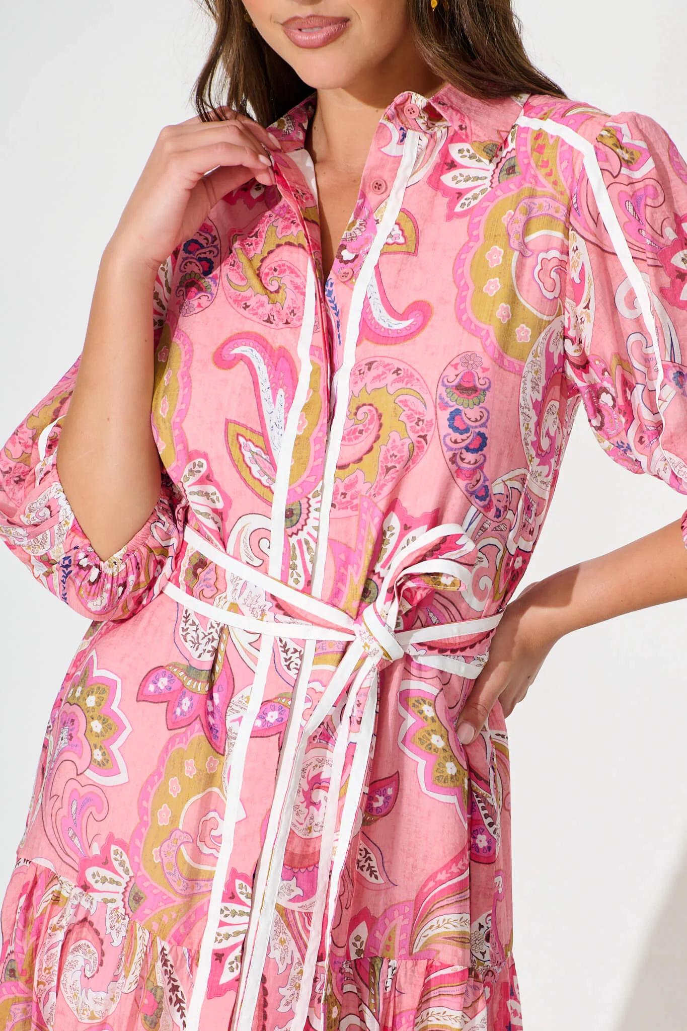 Dion Maxi Shirt Dress In Multi Pink Print - Image 5