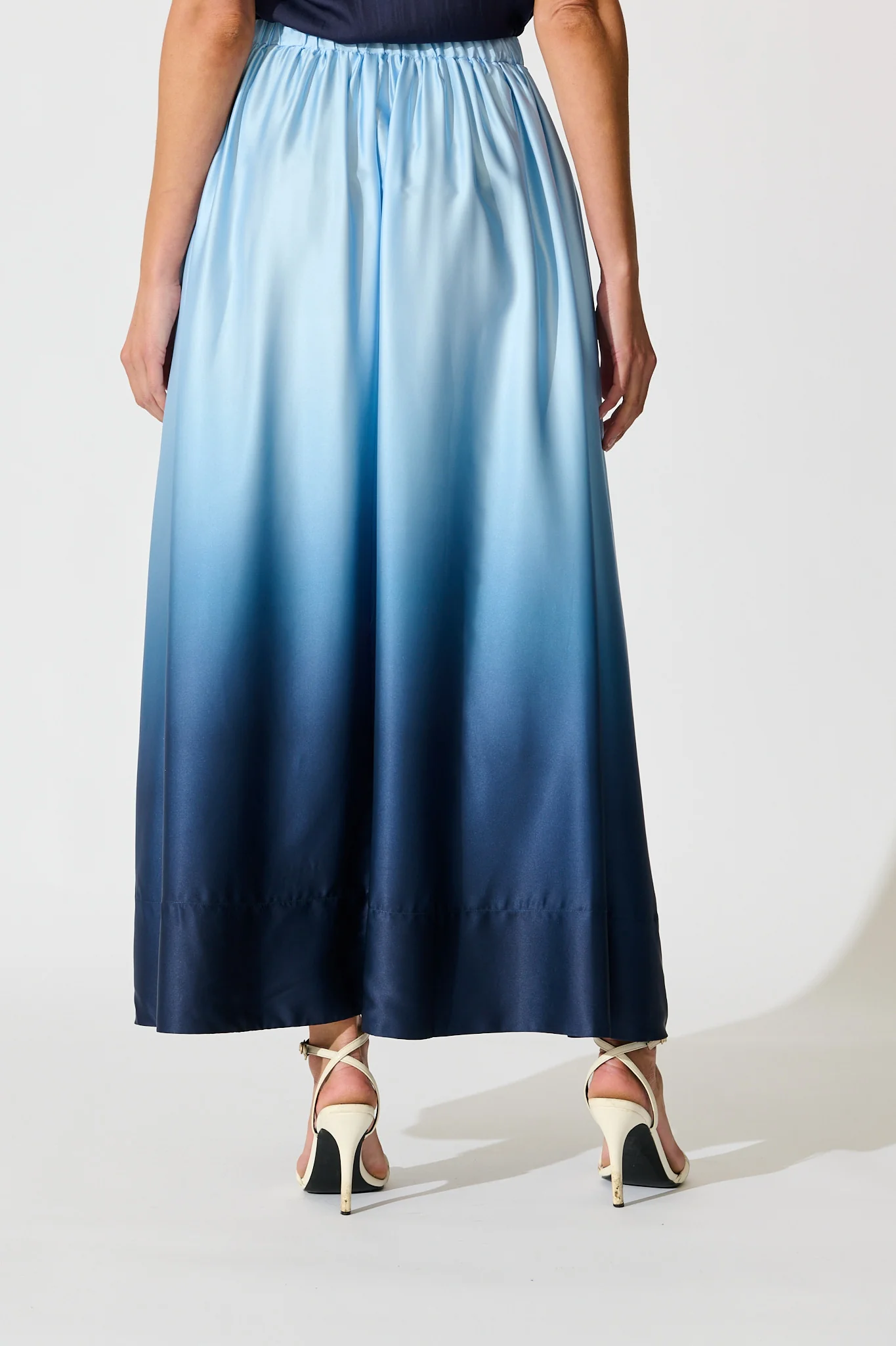 Dip and Dusk Maxi Ombre Skirt in Blue Satin - Image 3