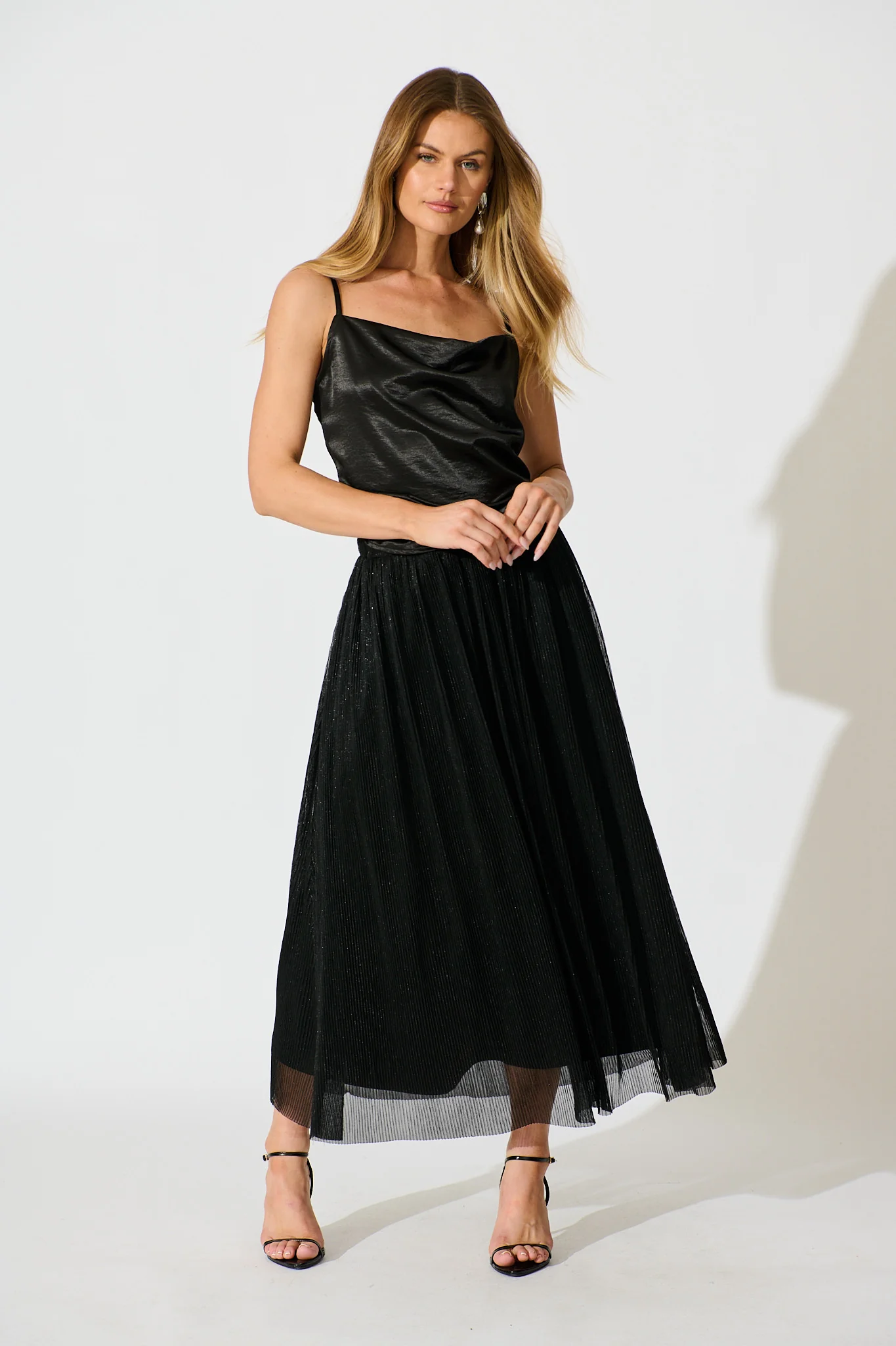 Dip and Dusk Maxi Skirt in Black Lurex Chiffon - Image 4