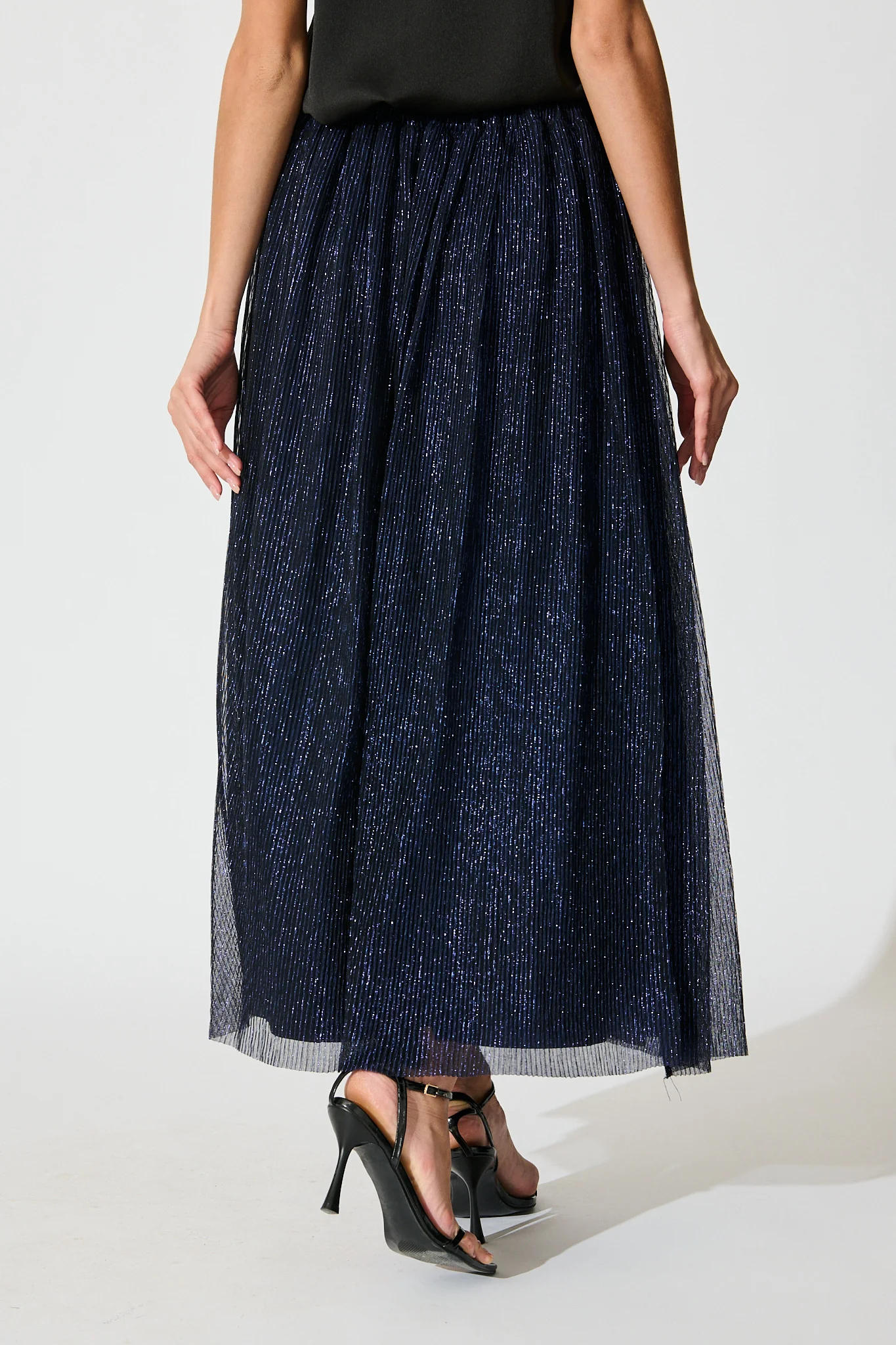 Dip and Dusk Maxi Skirt in Navy Lurex Chiffon - Image 3
