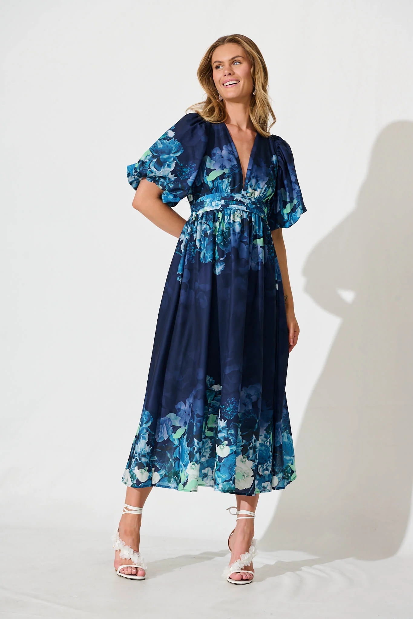 Divine Maxi Dress In Navy With Sage Multi Floral Print - Image 2