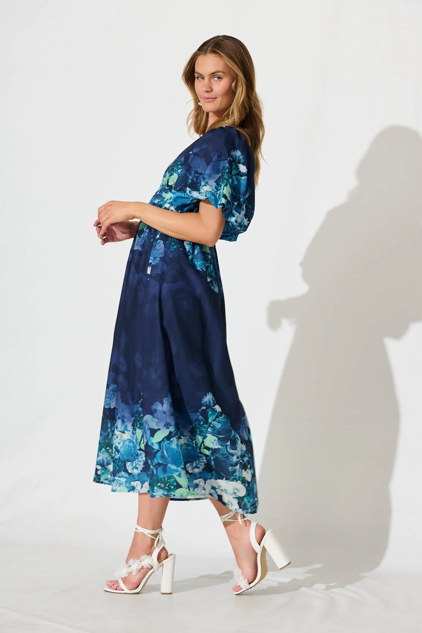Divine Maxi Dress In Navy With Sage Multi Floral Print - Image 7