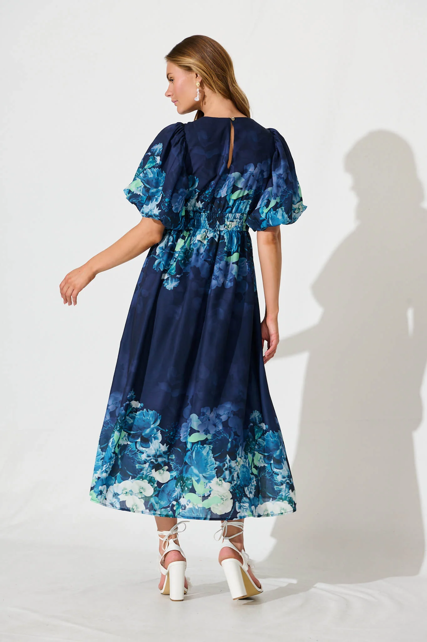 Divine Maxi Dress In Navy With Sage Multi Floral Print - Image 8
