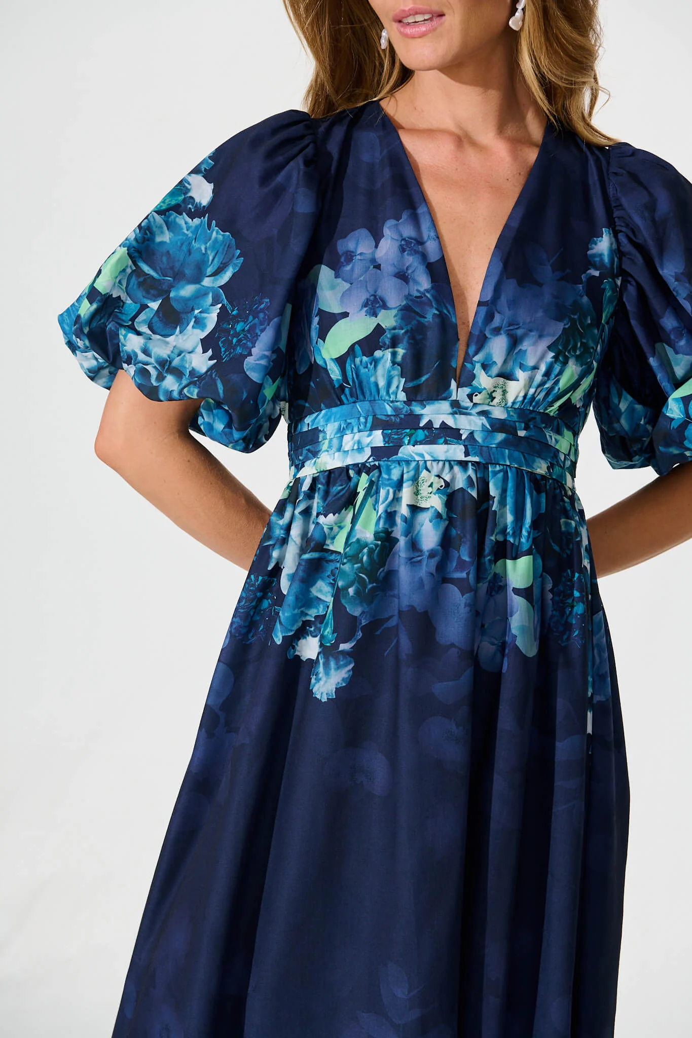 Divine Maxi Dress In Navy With Sage Multi Floral Print - Image 9